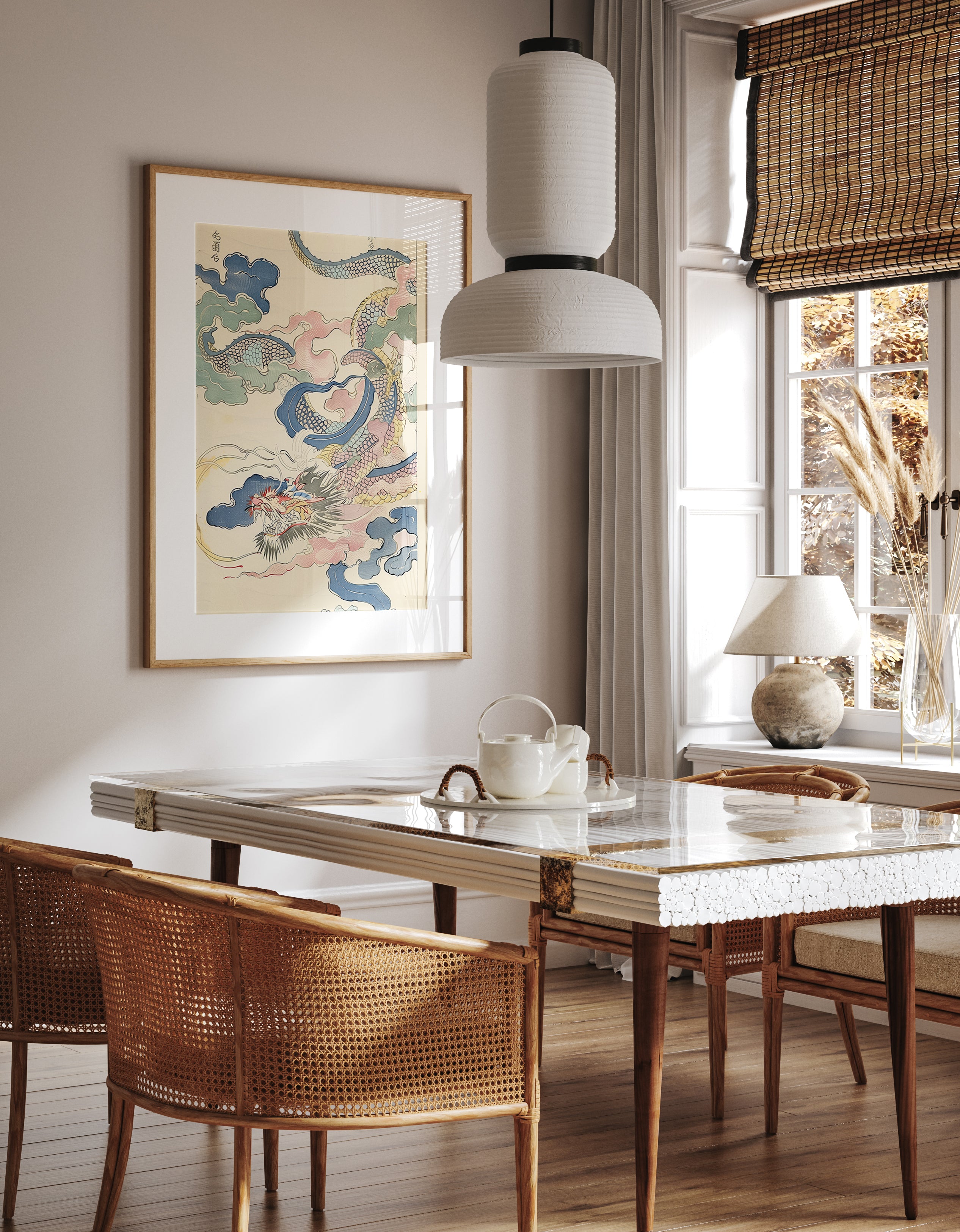 Serpent Dragon Clouds Japanese Mystic Art Print