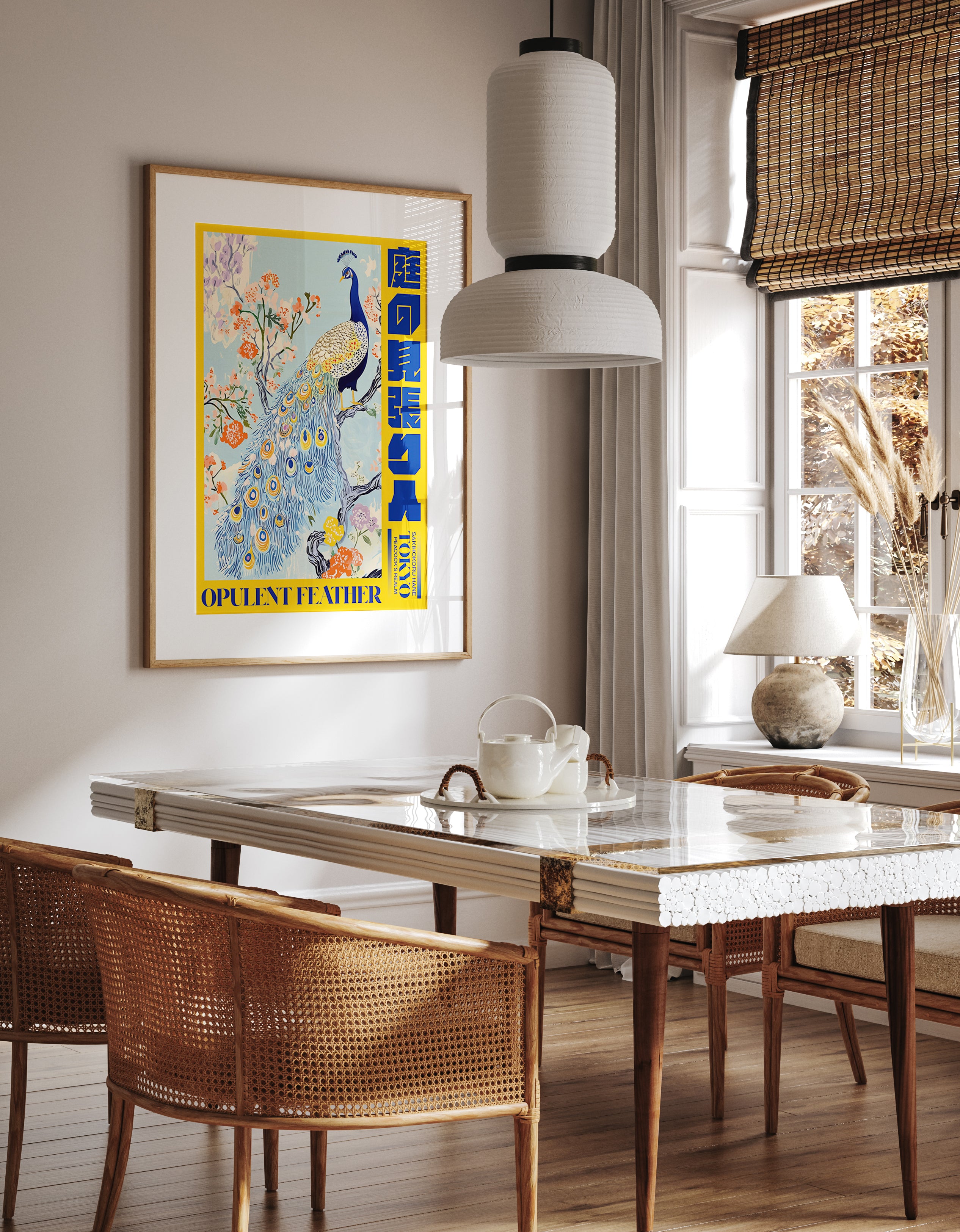 Regal Peacock Amid Blossoms Wall Art Print