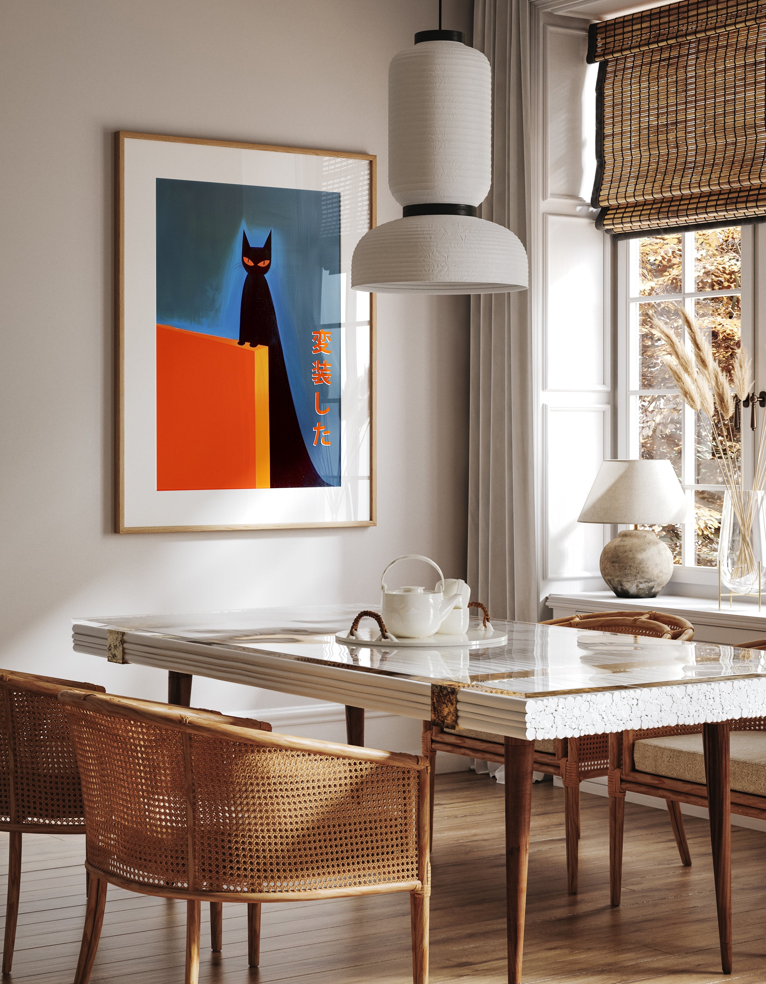Mysterious Black Cat Shadow Print