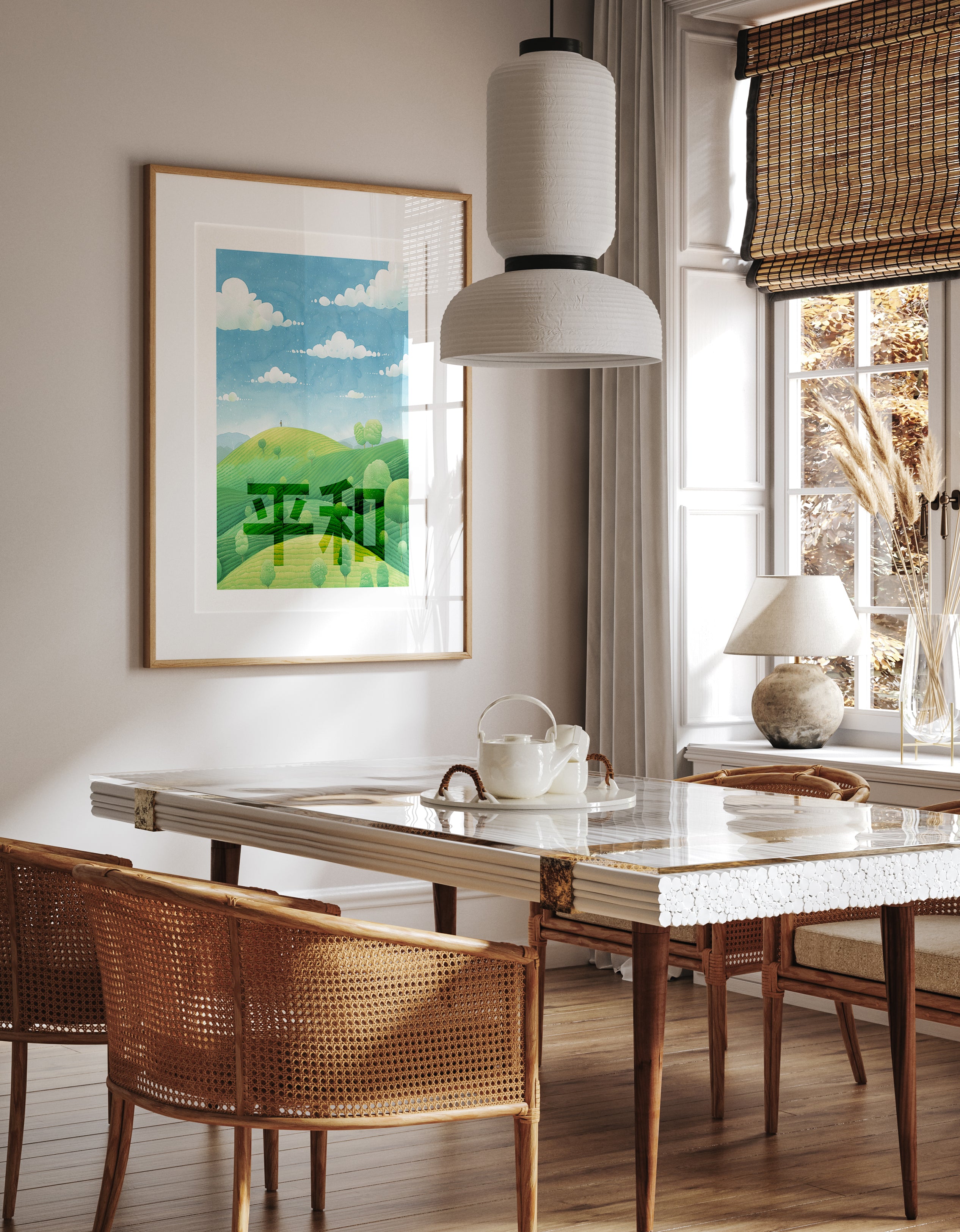 Peaceful Hillside with Kanji Art Print