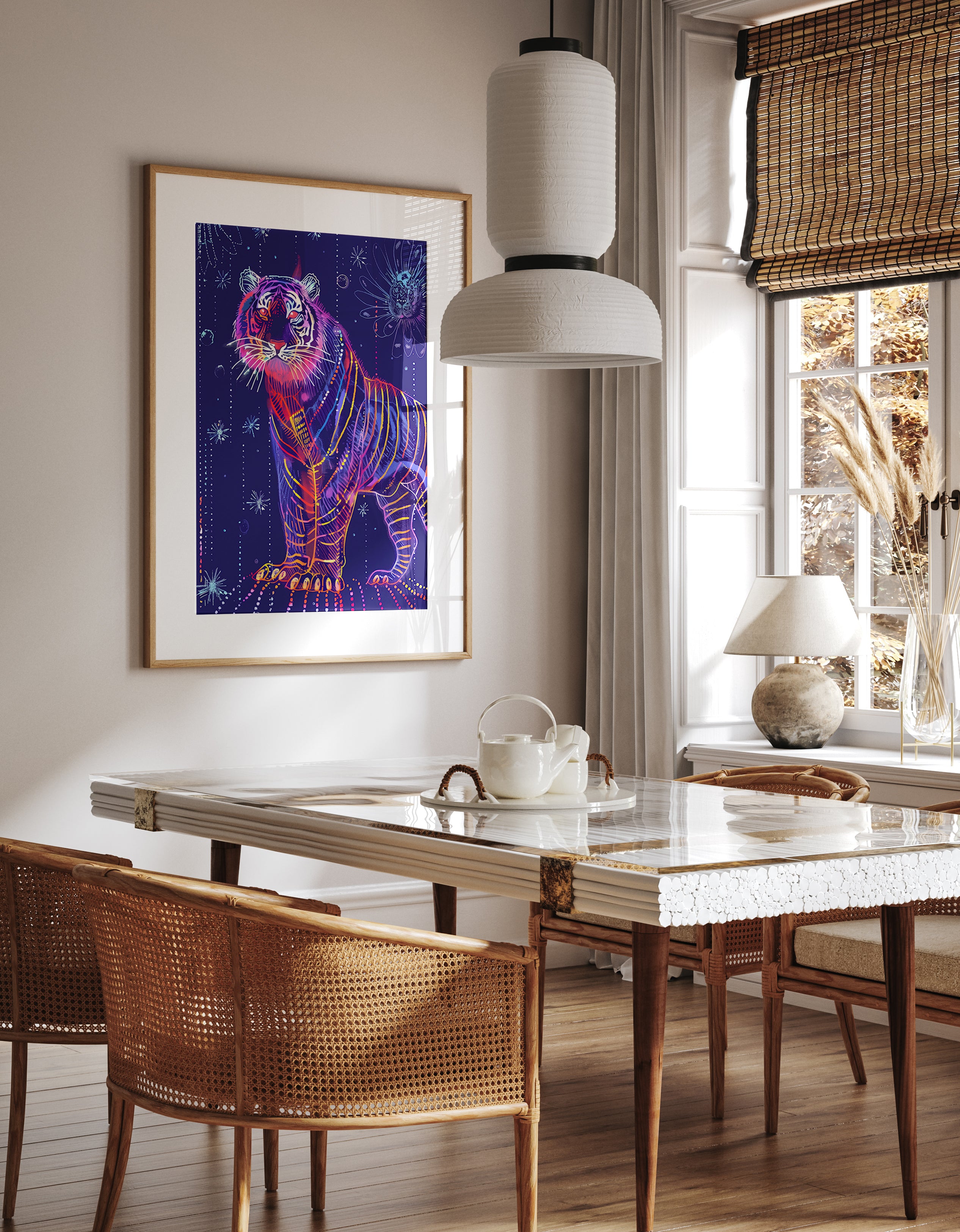 Neon Tiger Abstract Print