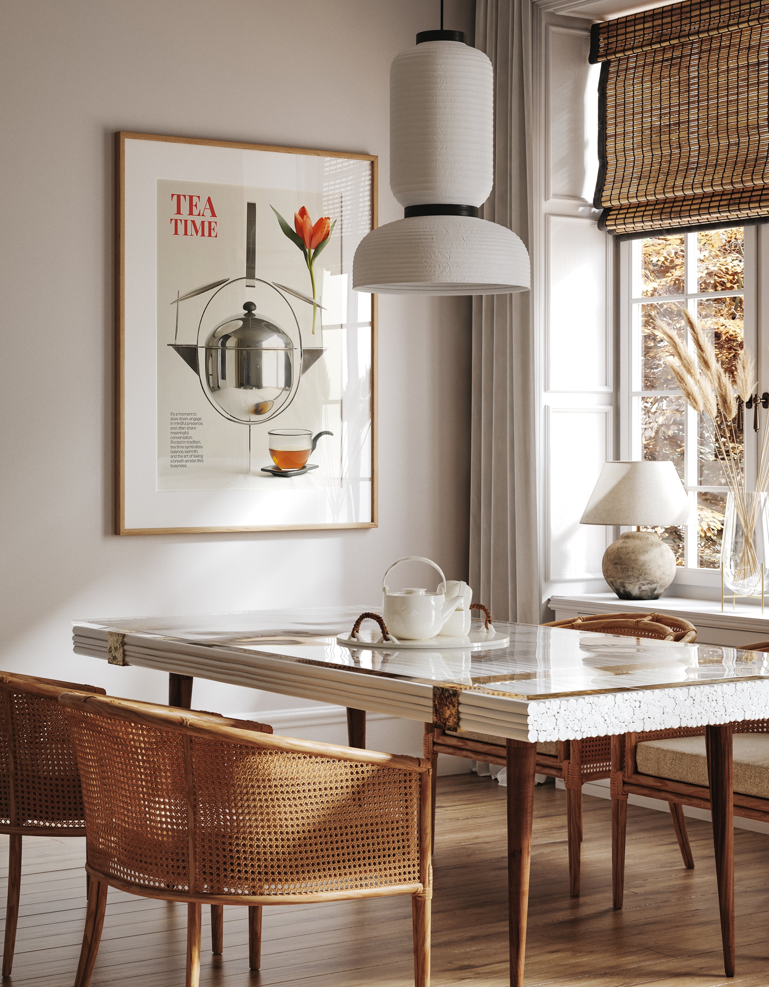 Tea Time Poster – Modern Bauhaus-Inspired Teapot and Typography Art Print