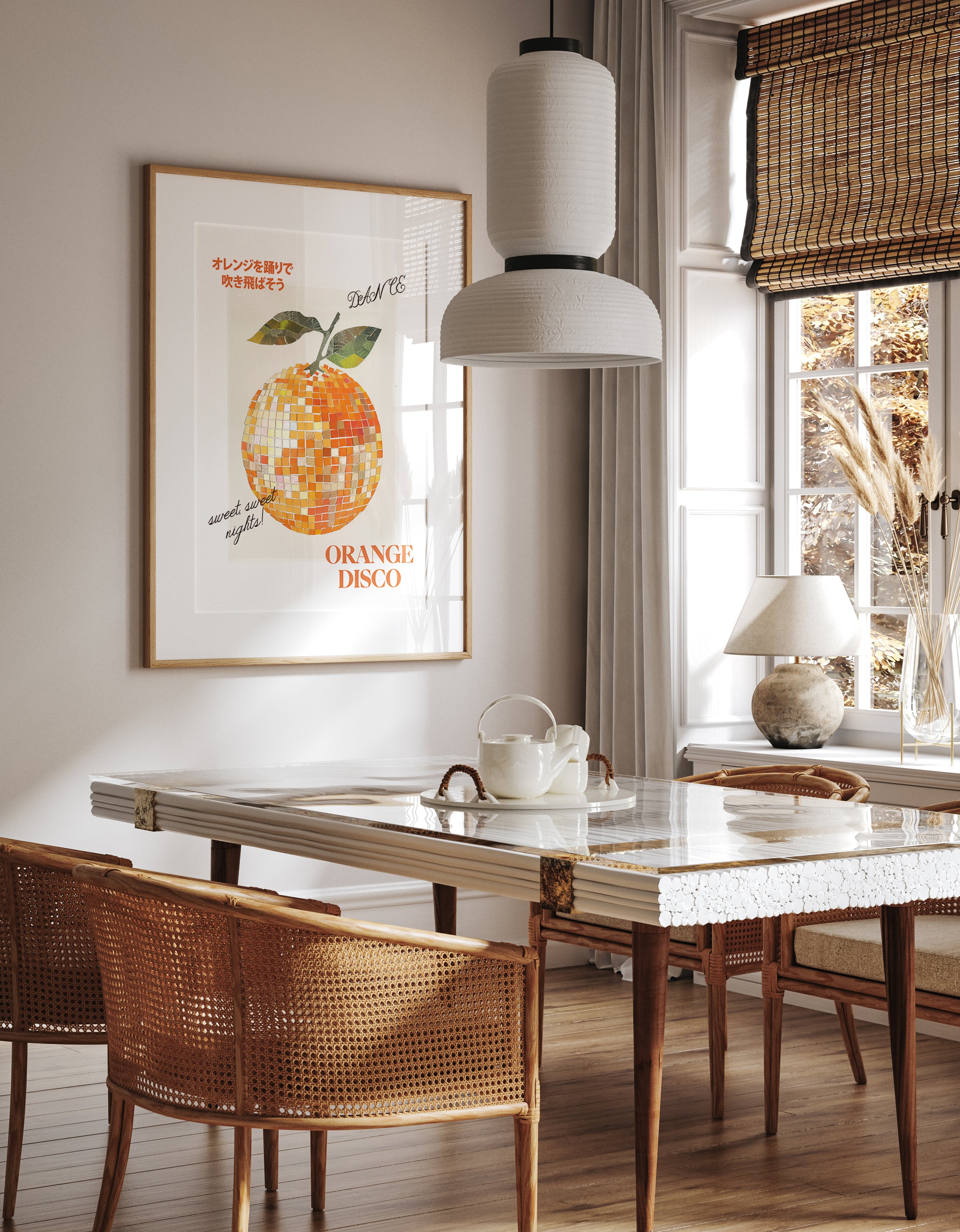 Orange Disco Wall Art – Mosaic-Style Citrus Poster – Retro Minimal Print