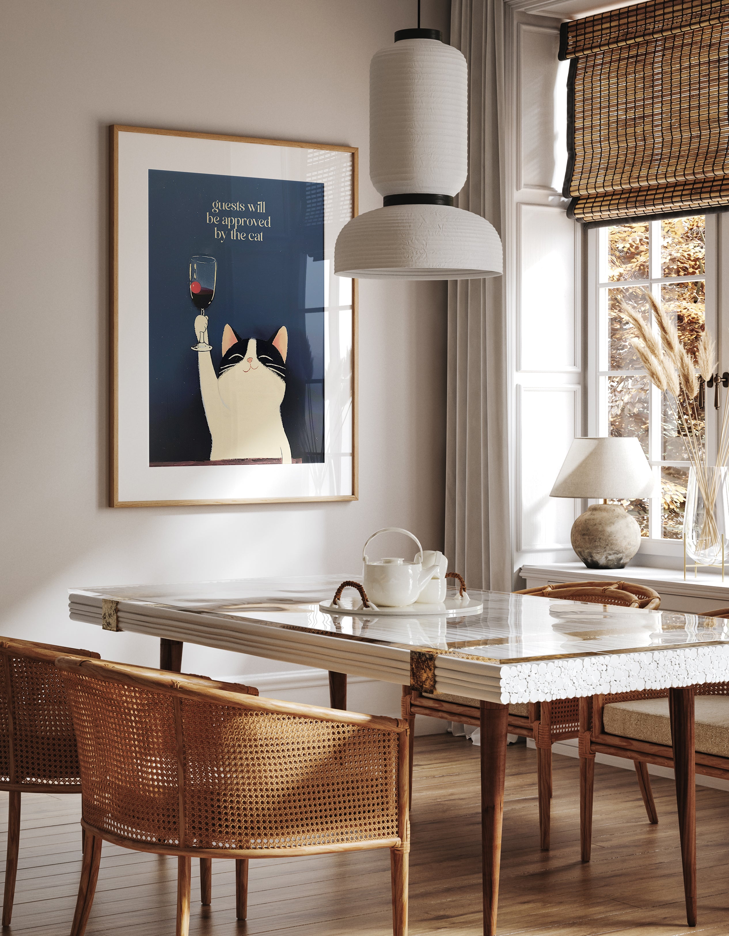 Whimsical Cat Wine Cheers Humor Art Print