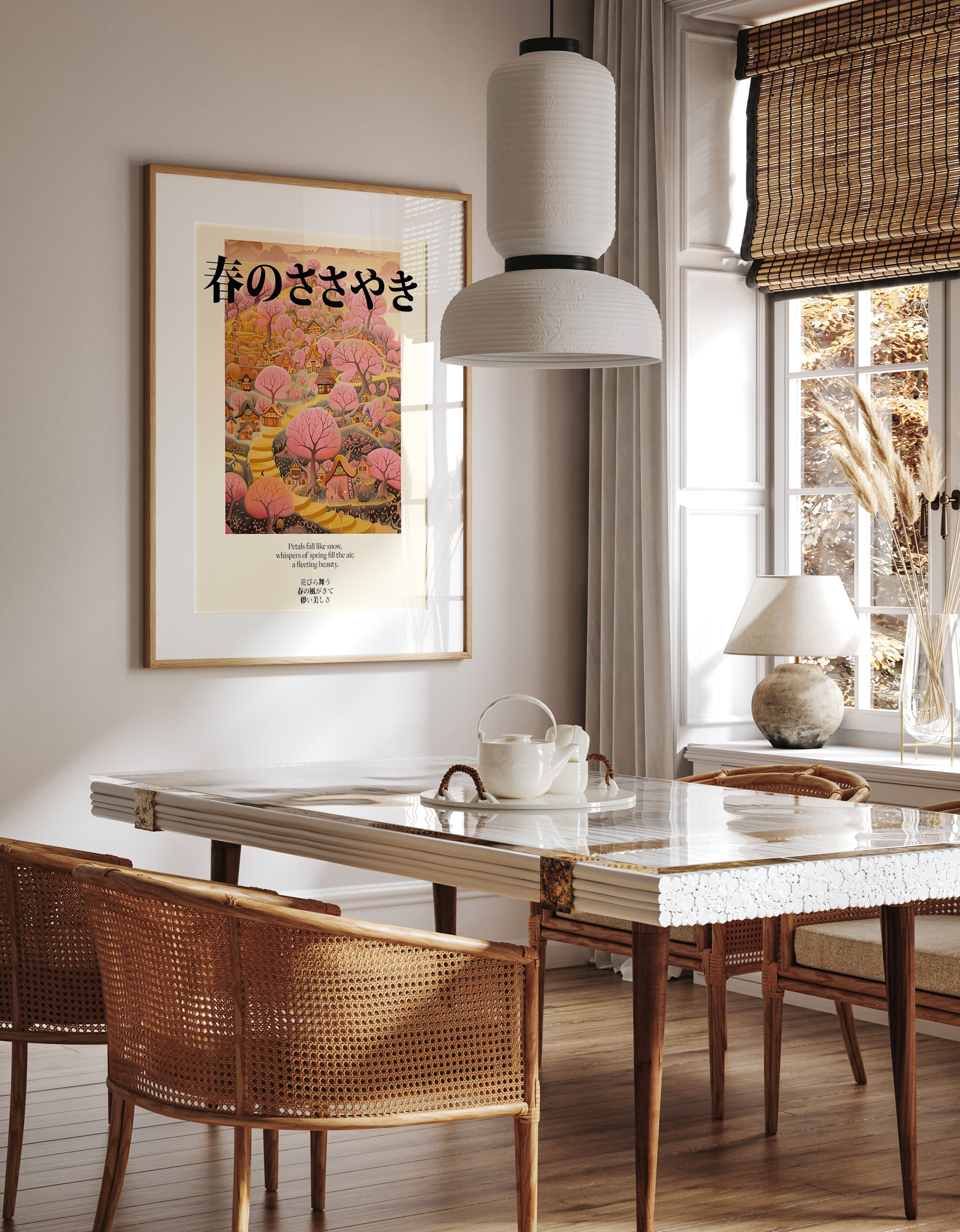 Cherry Blossom Village Poster - Whispers of Japanese Spring Print