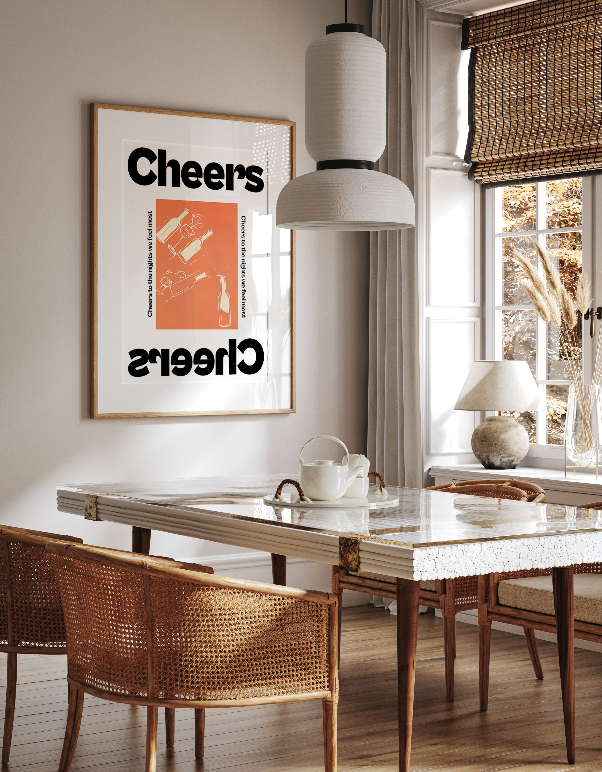 Bold Cheers Typography Wine Bottle Print