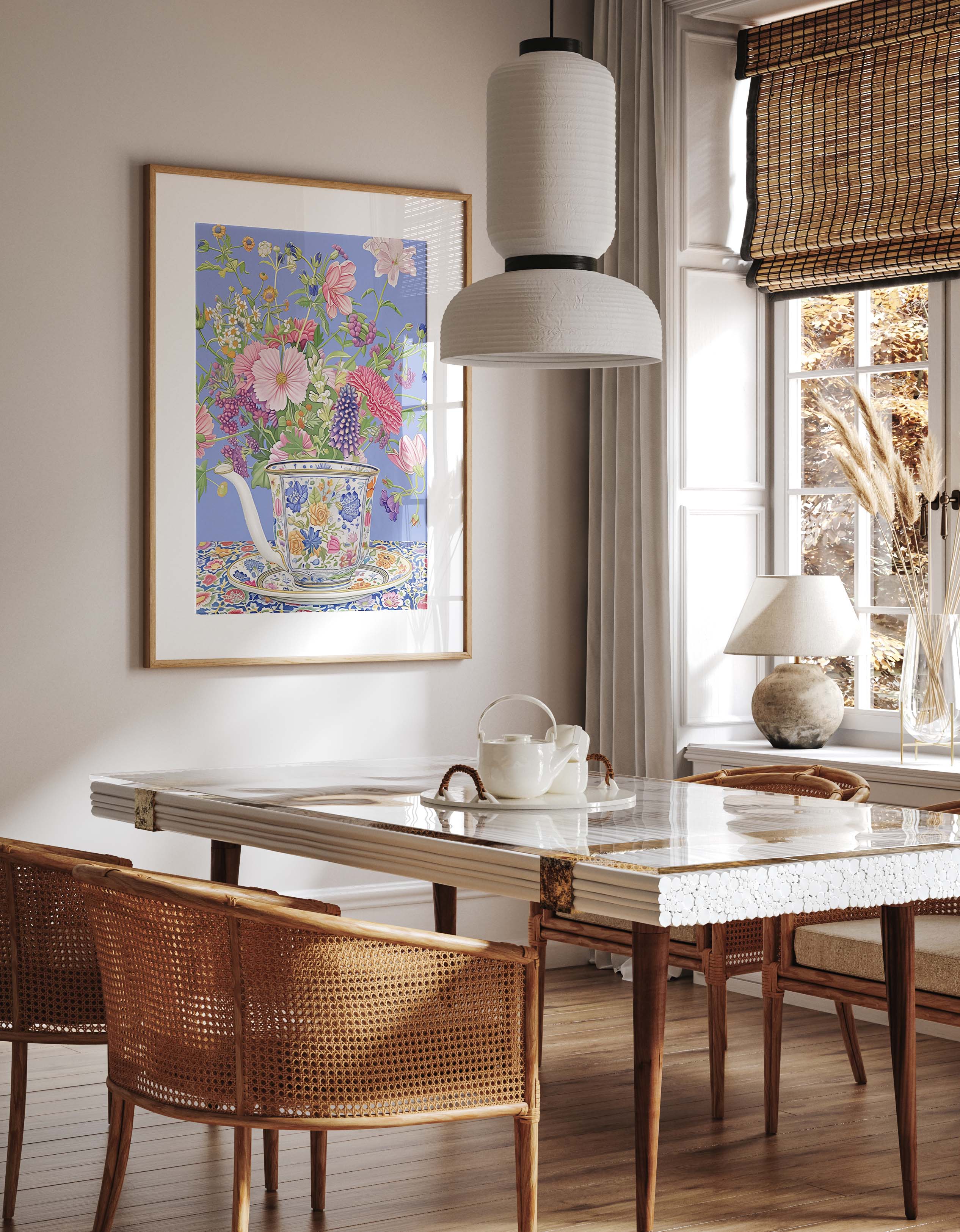 Wildflower Bouquet in Floral Teacup Art Print