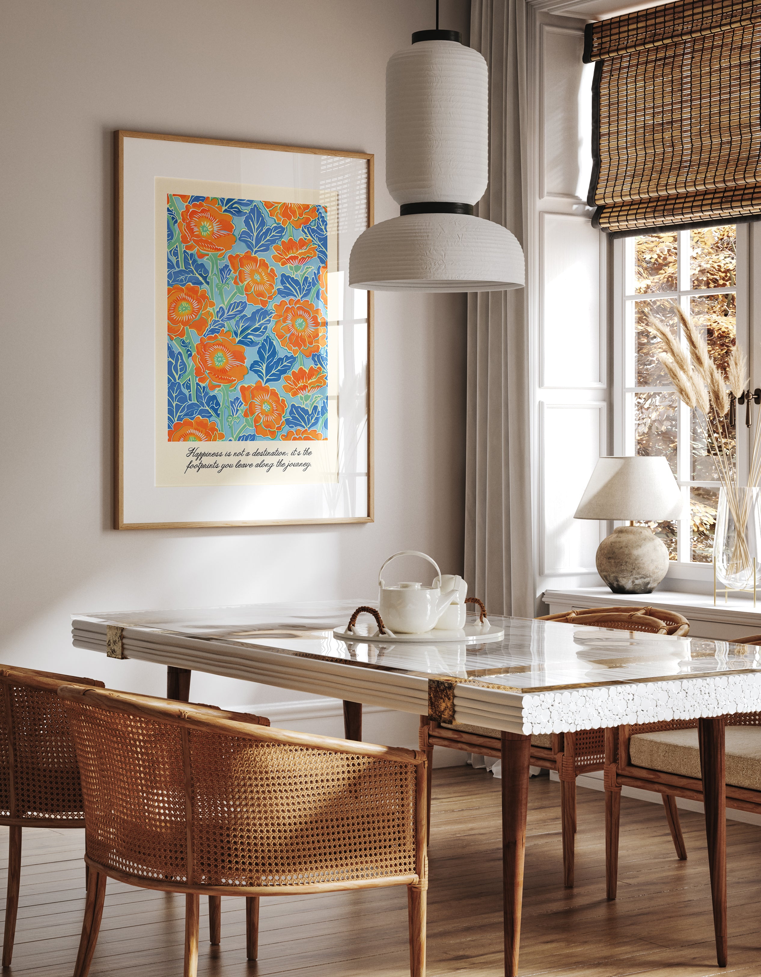 Orange Blue Floral Botanical Happiness Journey Print
