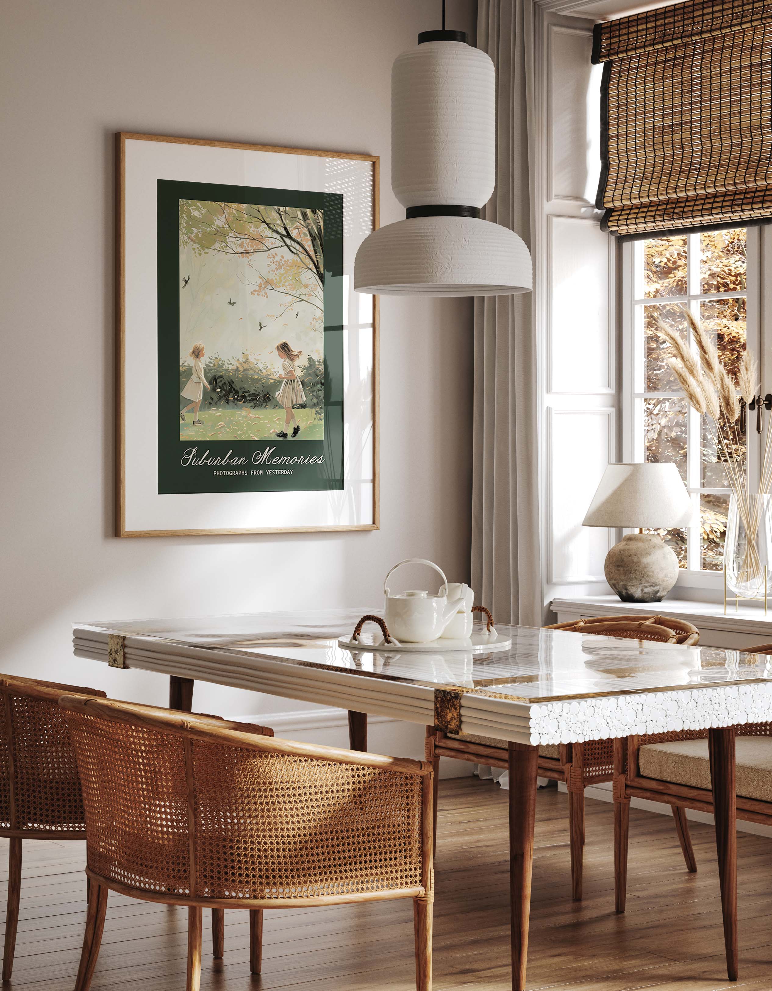 Classic Suburban Childhood Nostalgic Autumn Scene Print
