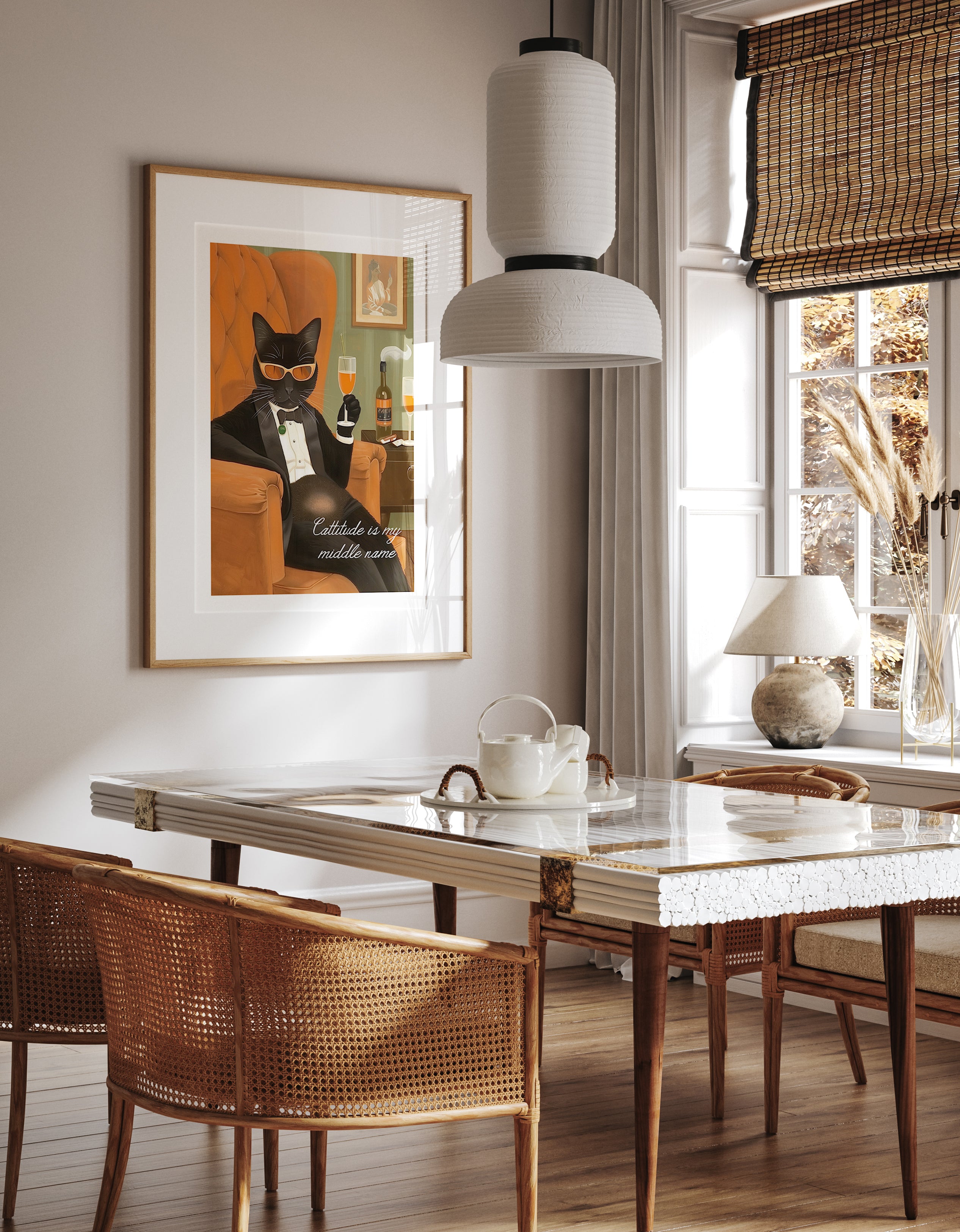 Sophisticated Cat Wall Art Print – Elegant Lounge Poster