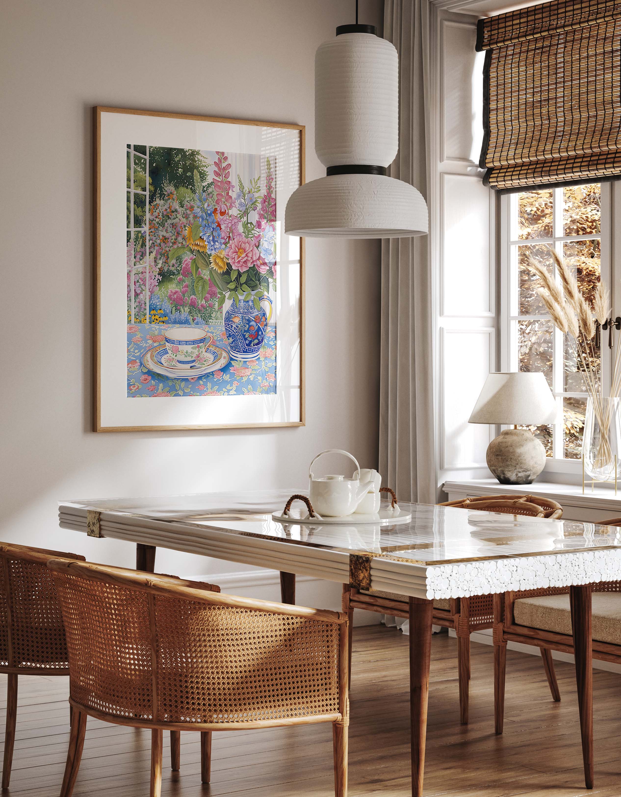 Elegant Floral Garden Tea Setting Art Print