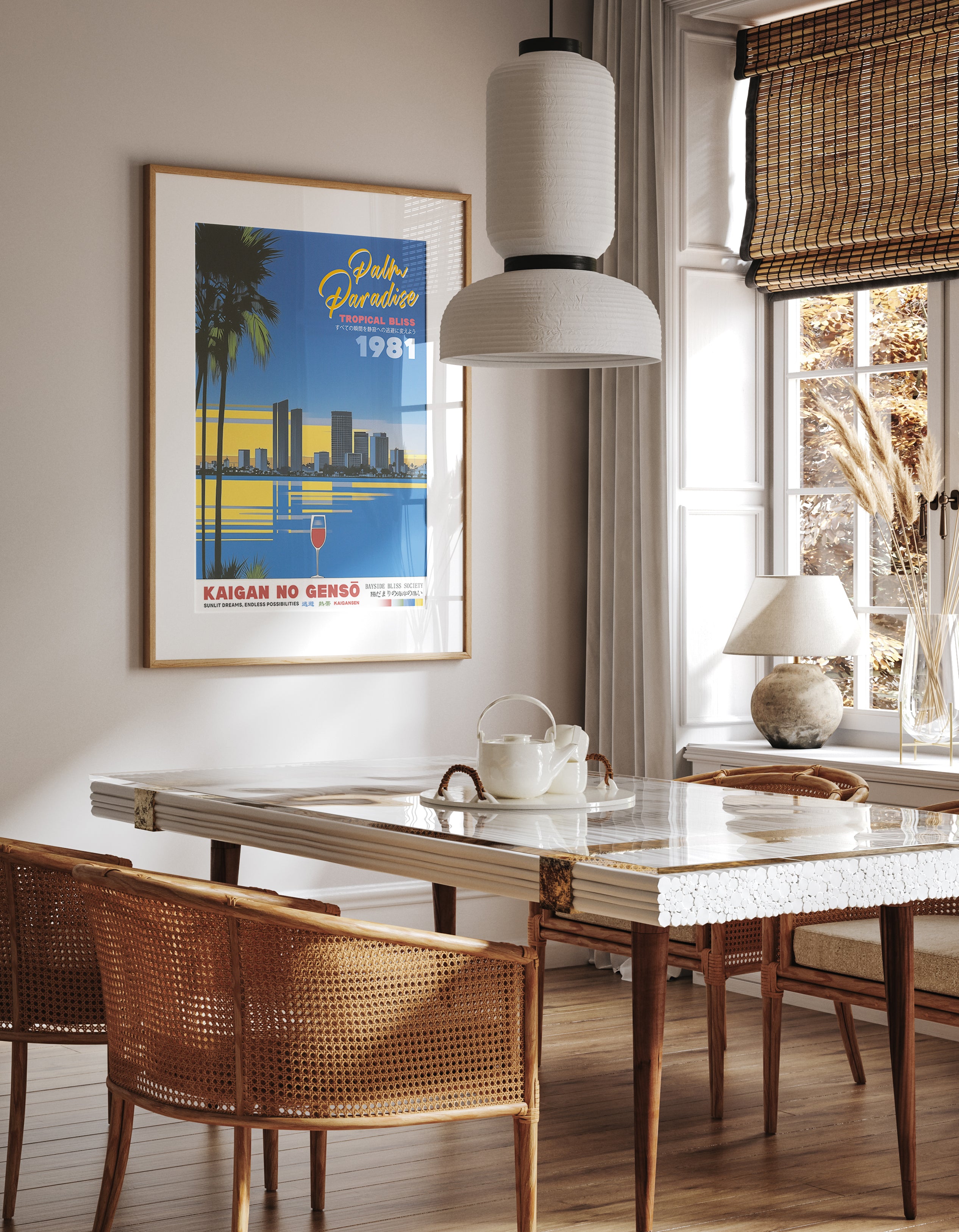 Palm Paradise Tropical Skyline Sunset City Print