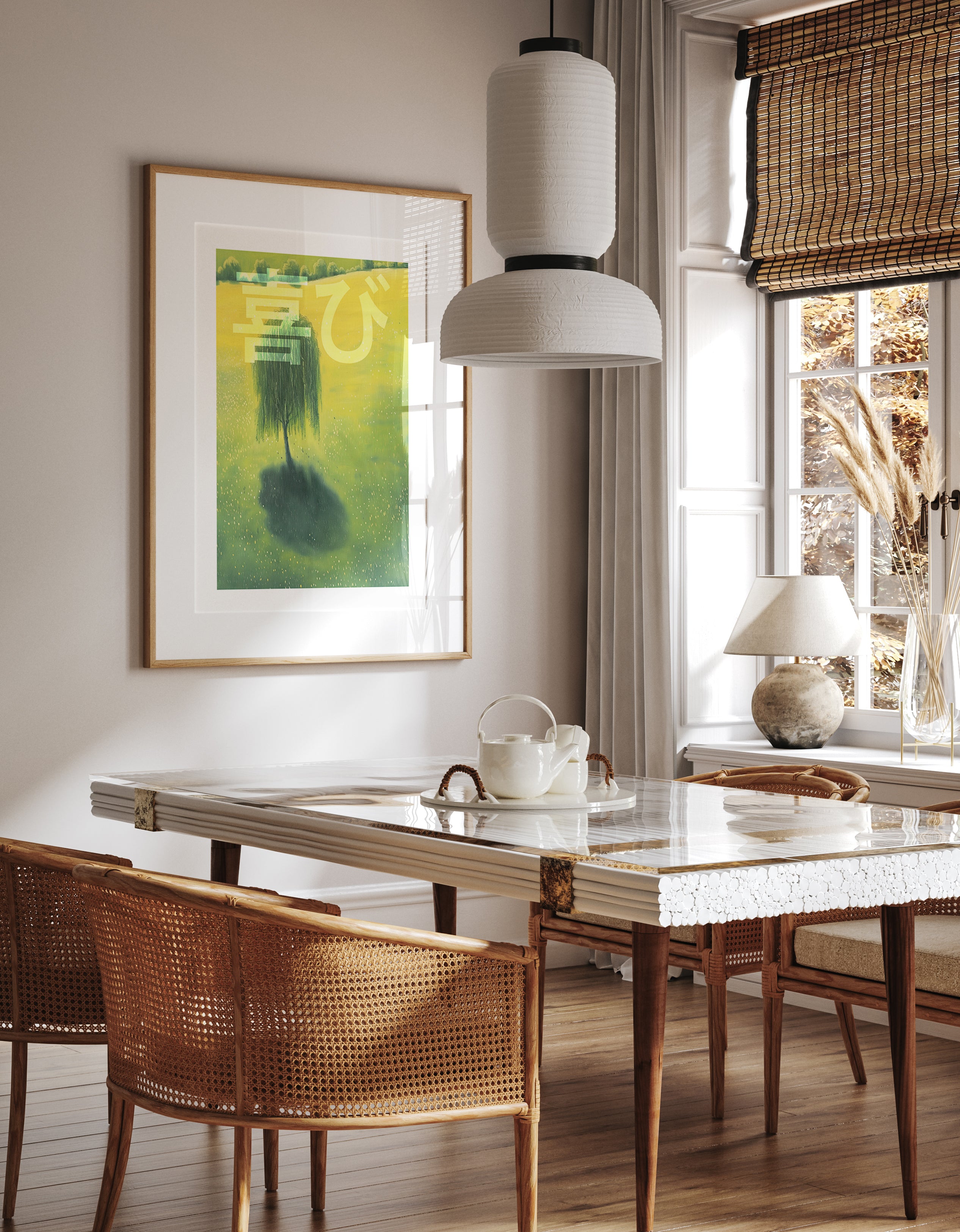 Yellow Field with Kanji Joy Art Print