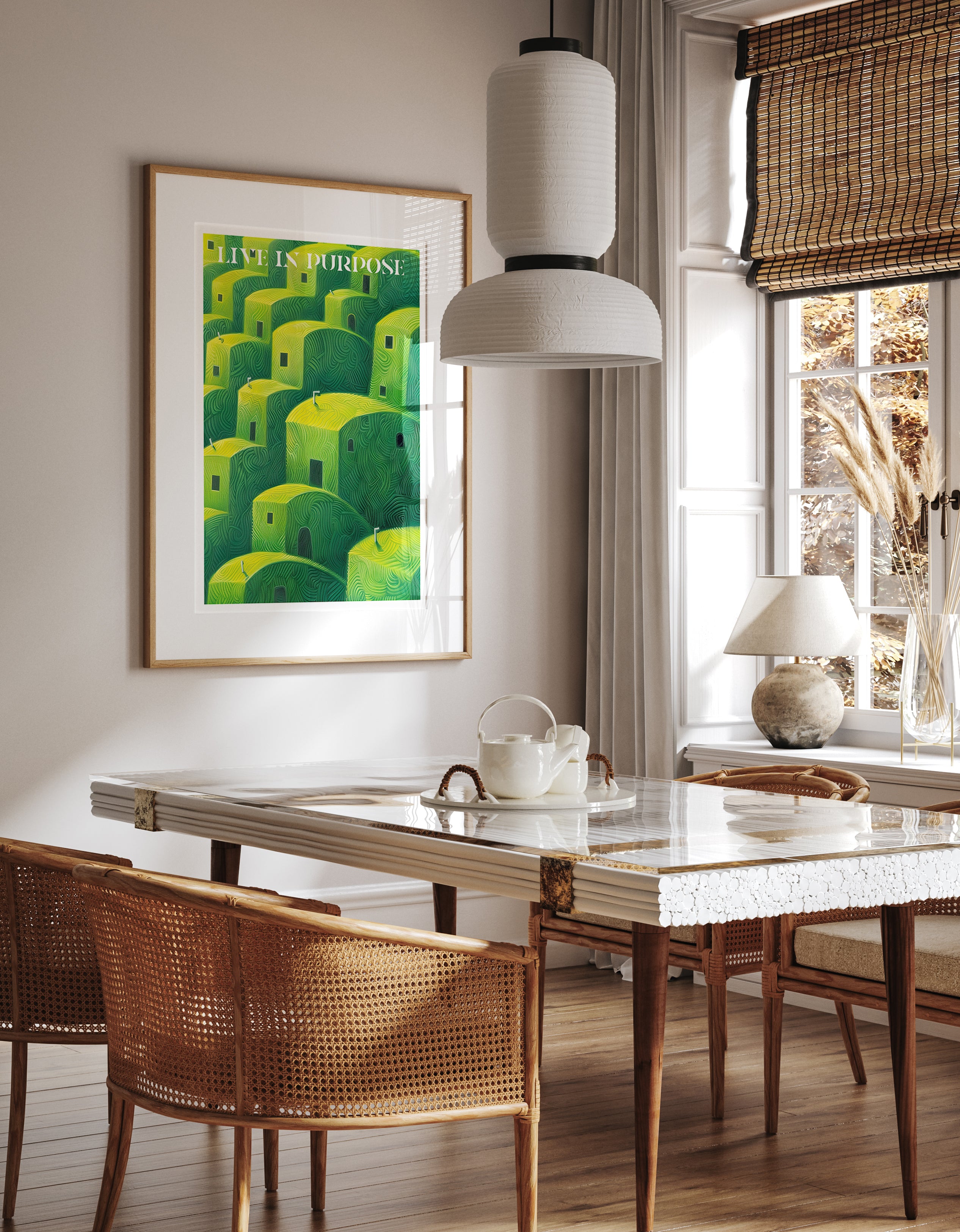 Vibrant Green Village Hillside Message Print