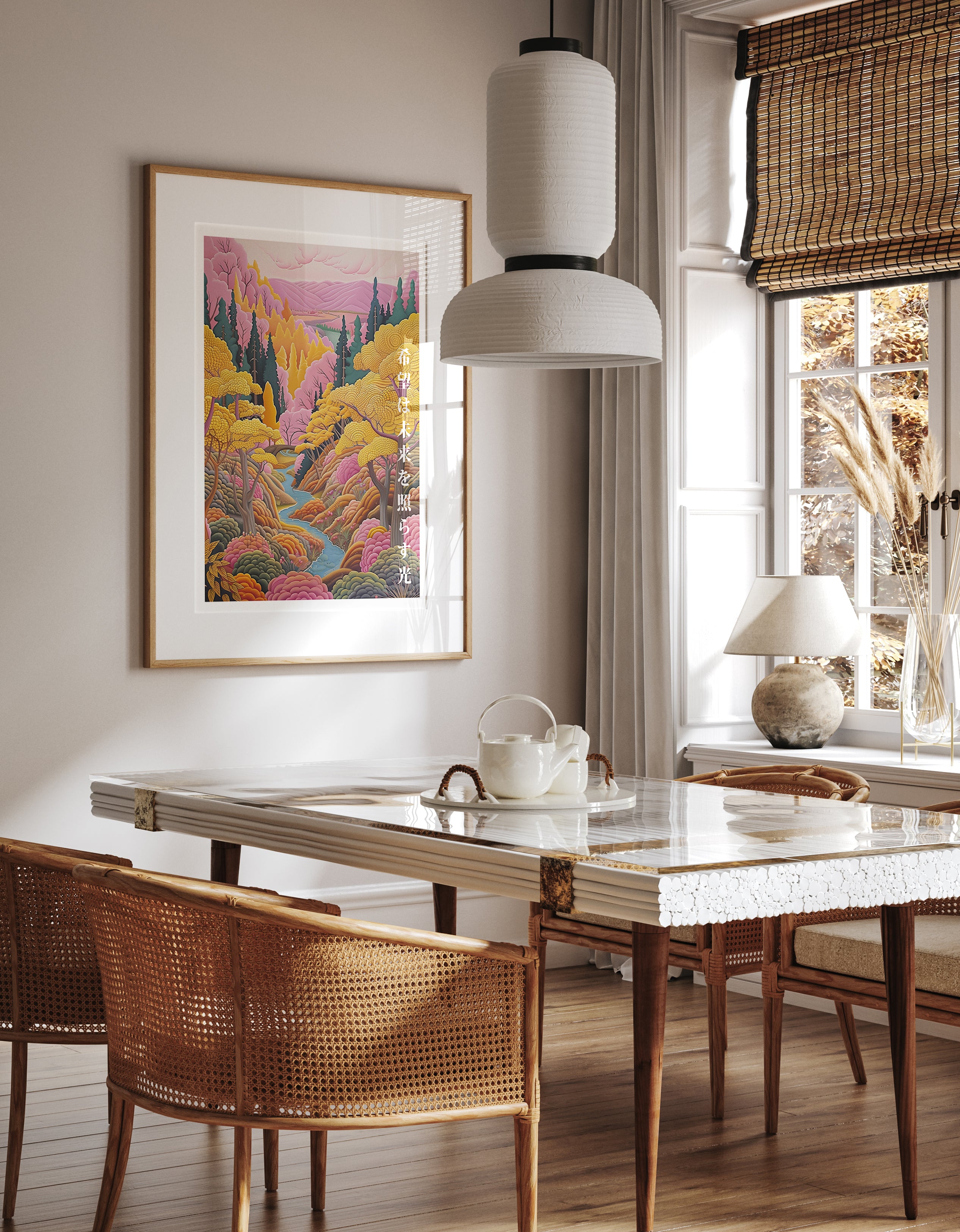 Hope Lights the Future – Japanese Landscape Poster – Tranquil Autumn Forest Wall Art Print