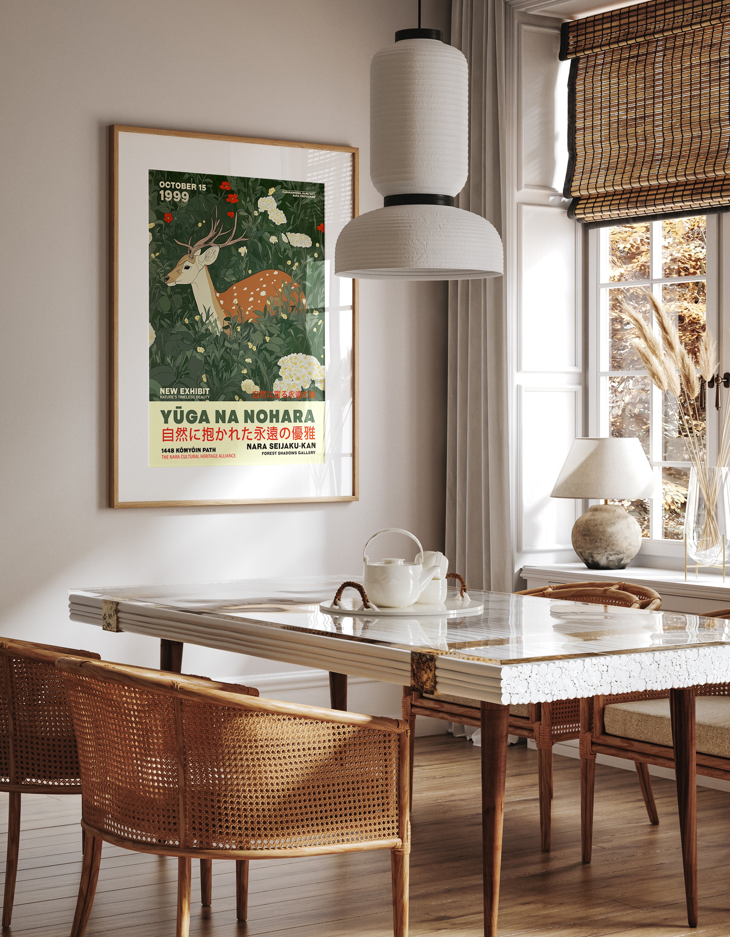 Deer and Floral Art Prints - Nature Wildlife Artwork Wall Art - Japanese Nara Cultural Heritage Exhibition Poster