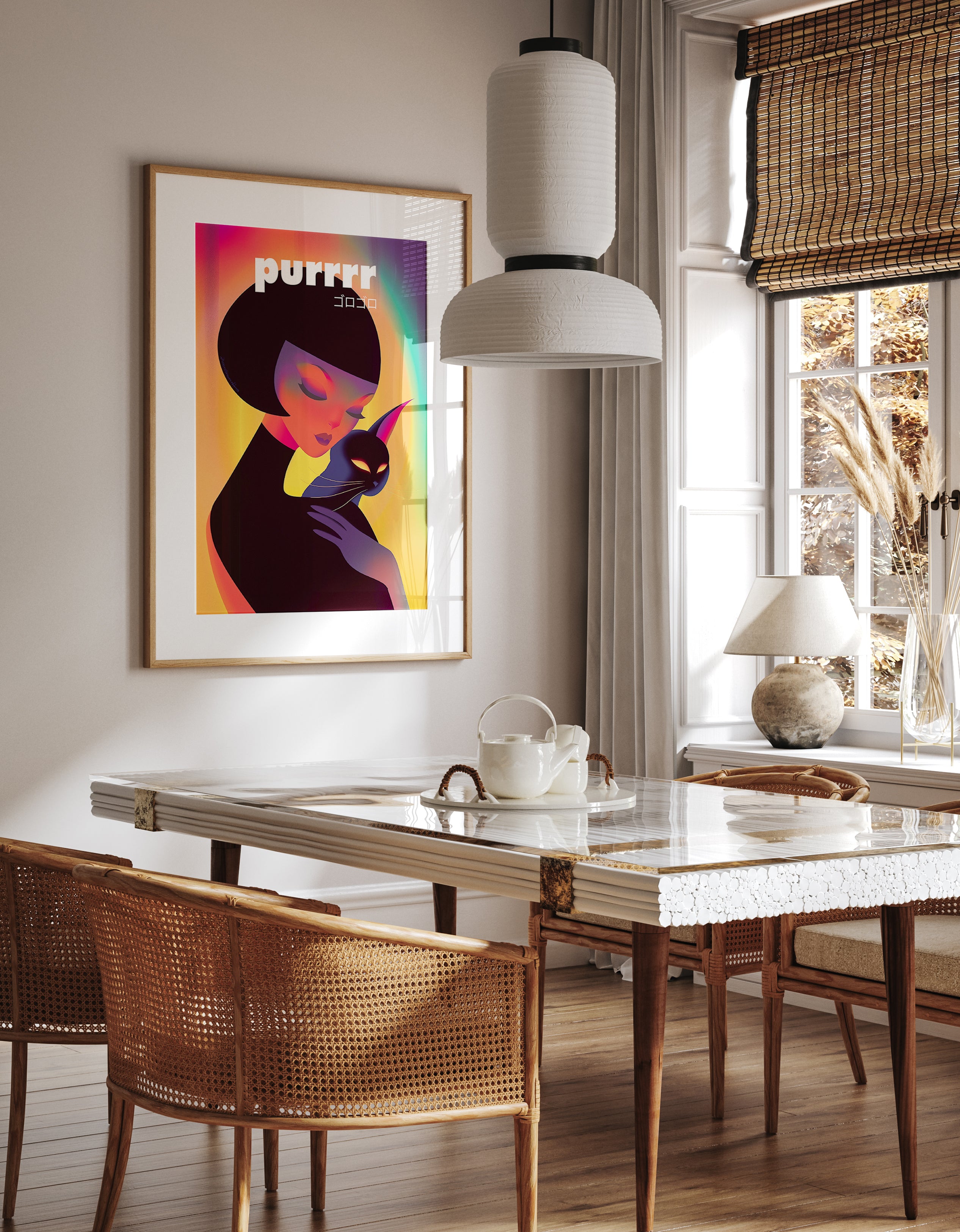 Neon Feline Affection Print