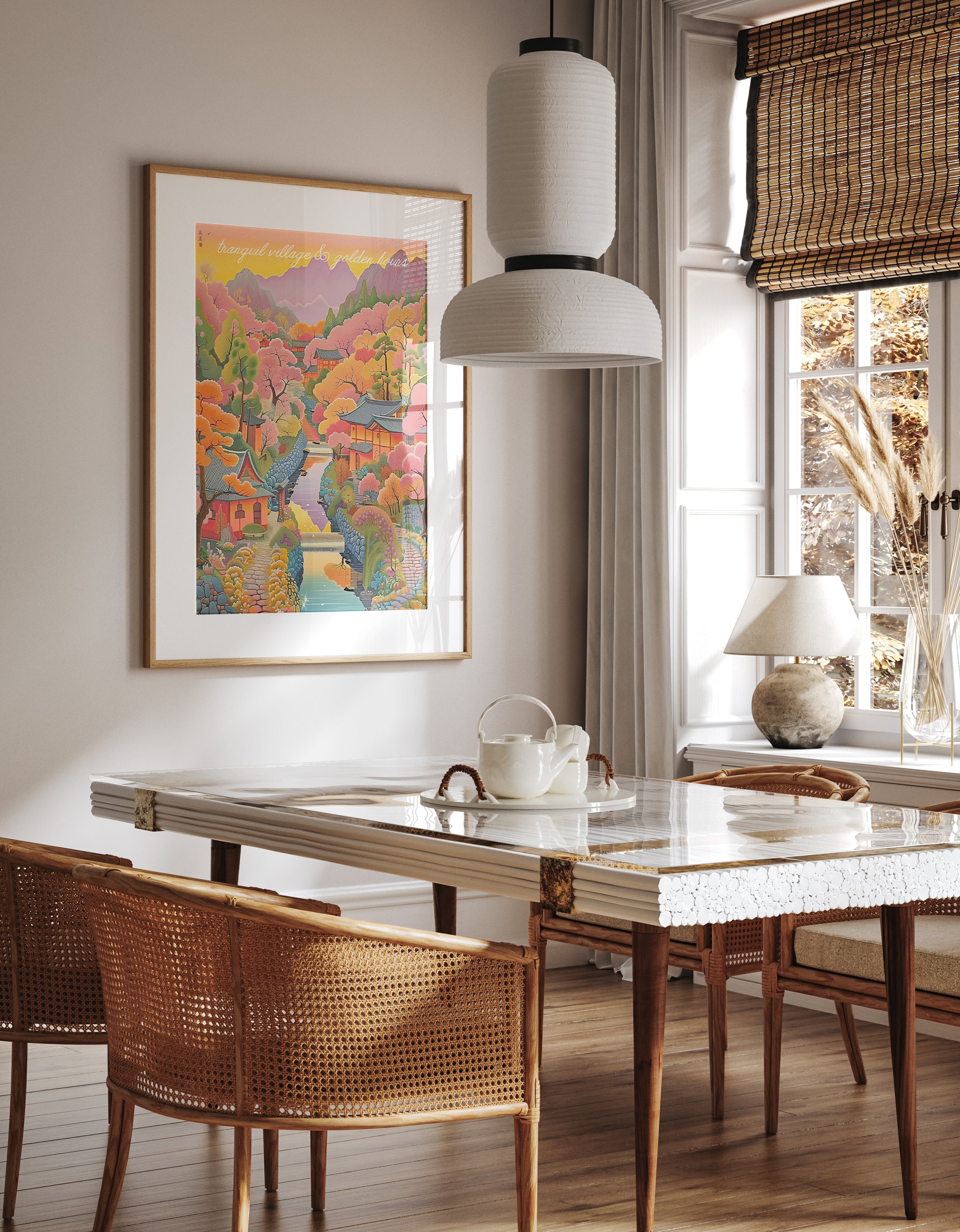 Tranquil Golden Hour Village Print