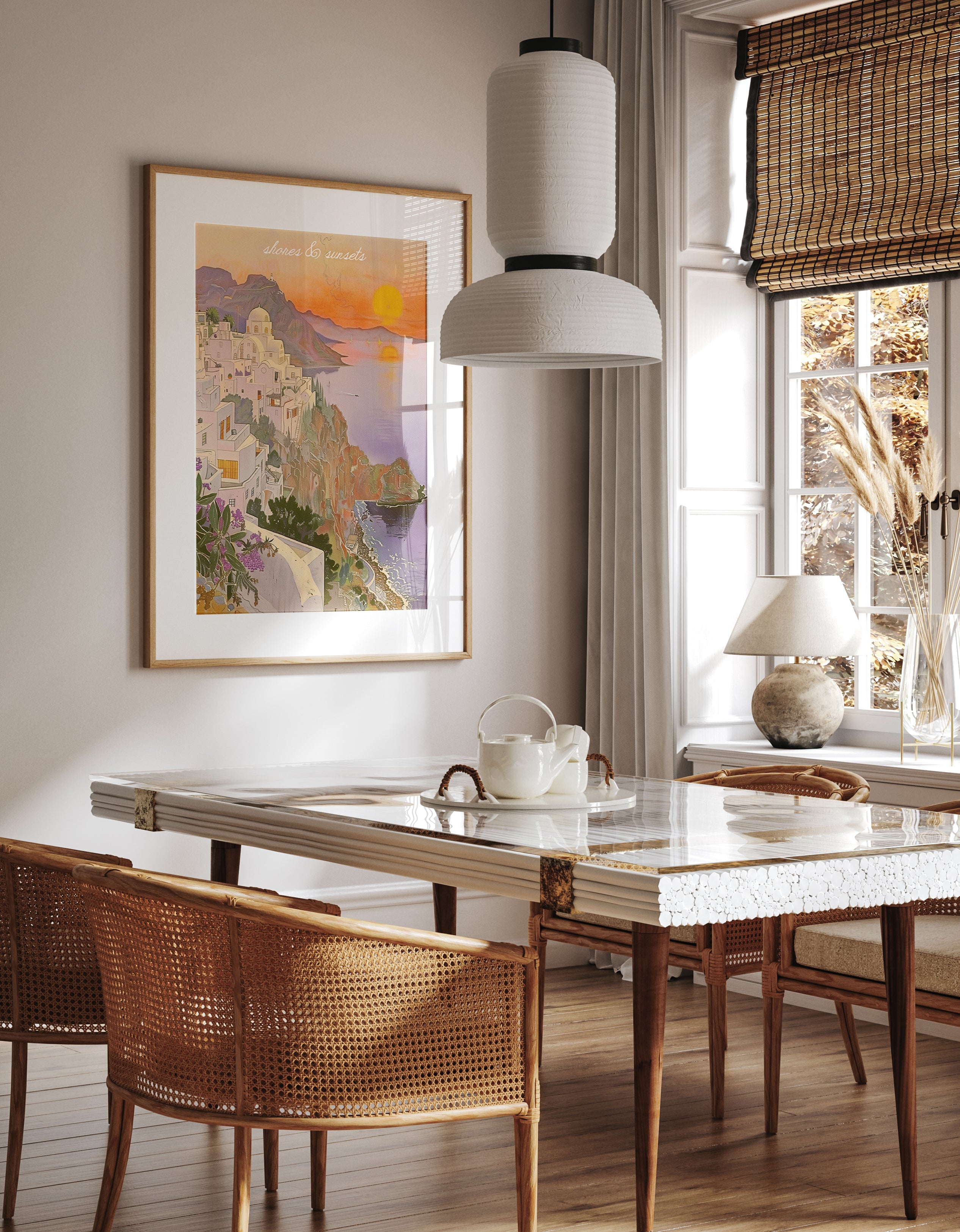 Santorini Sunset Coastal View Print