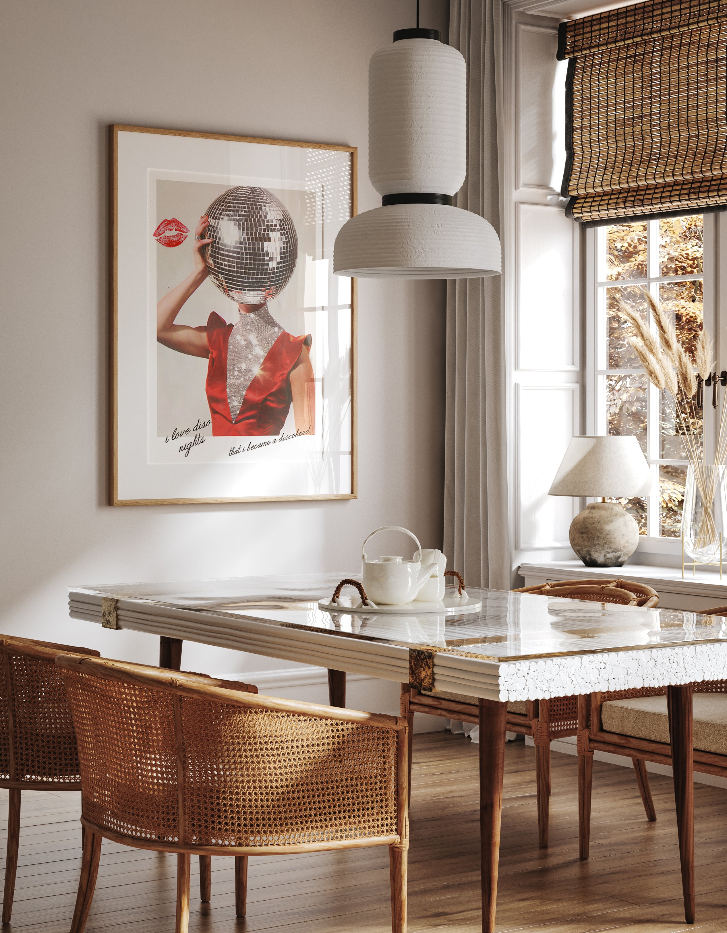 I Love Disco Nights – Bold Retro Glamour Wall Art Poster – Mirrorball Head Concept Photography Print