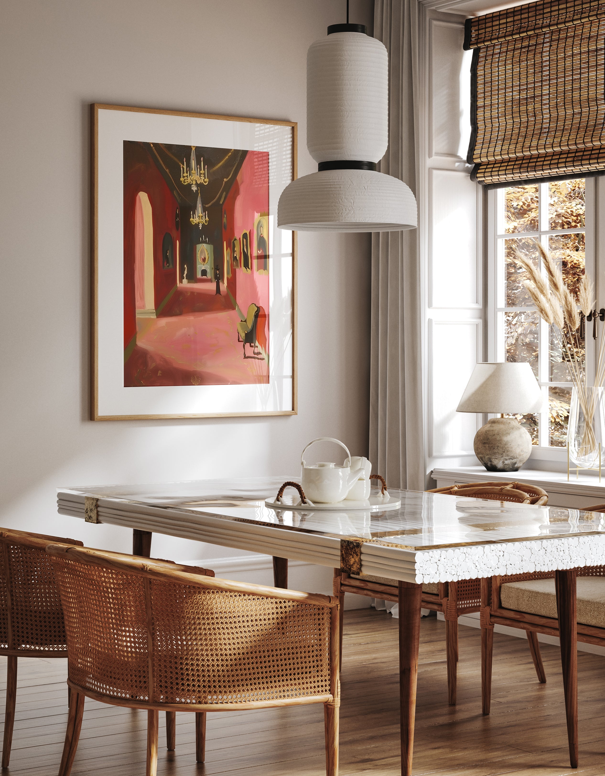 Mysterious Red Ballroom Vintage Elegance Art Print