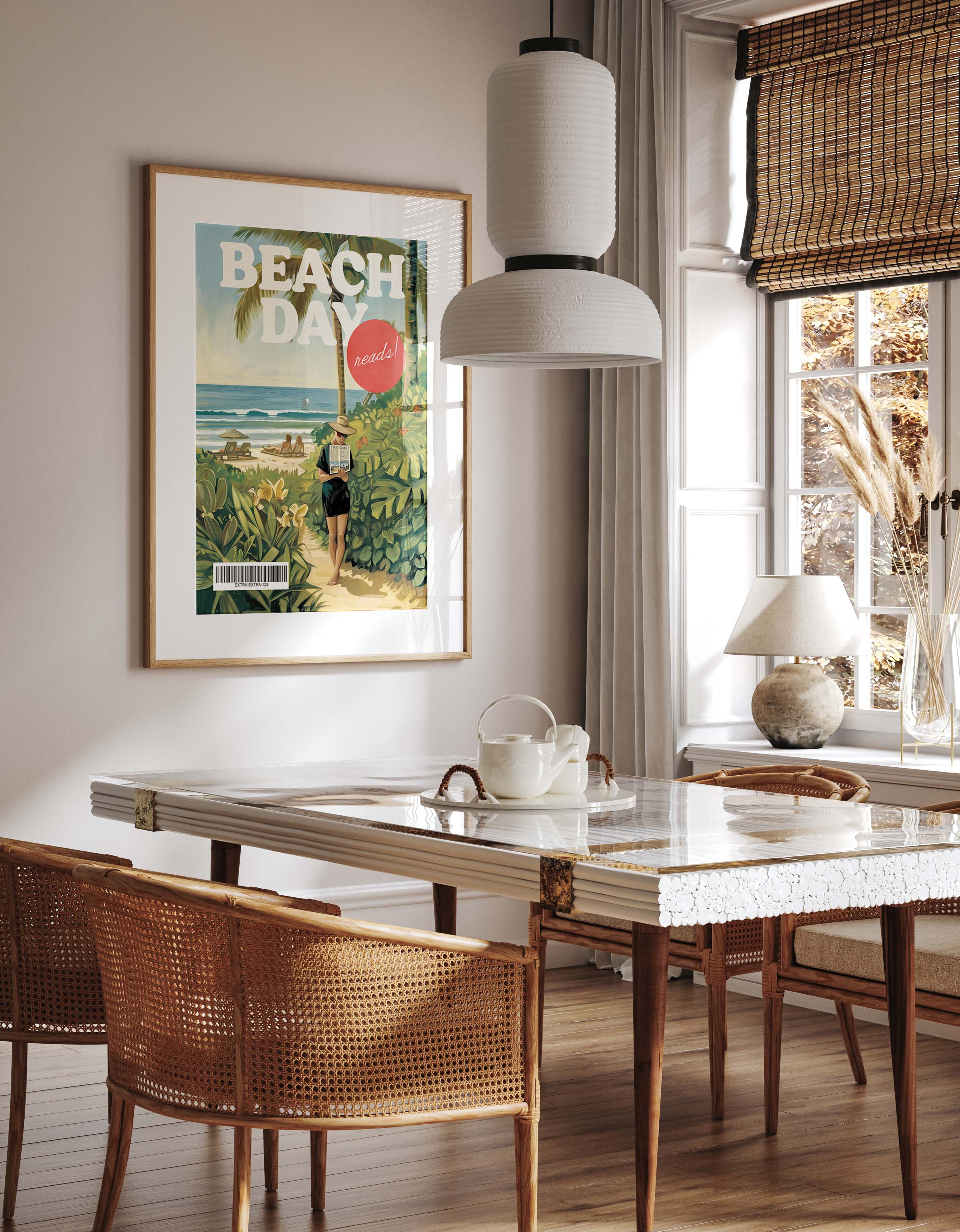 Tropical Beach Reading Relaxation Coastal Scene Print