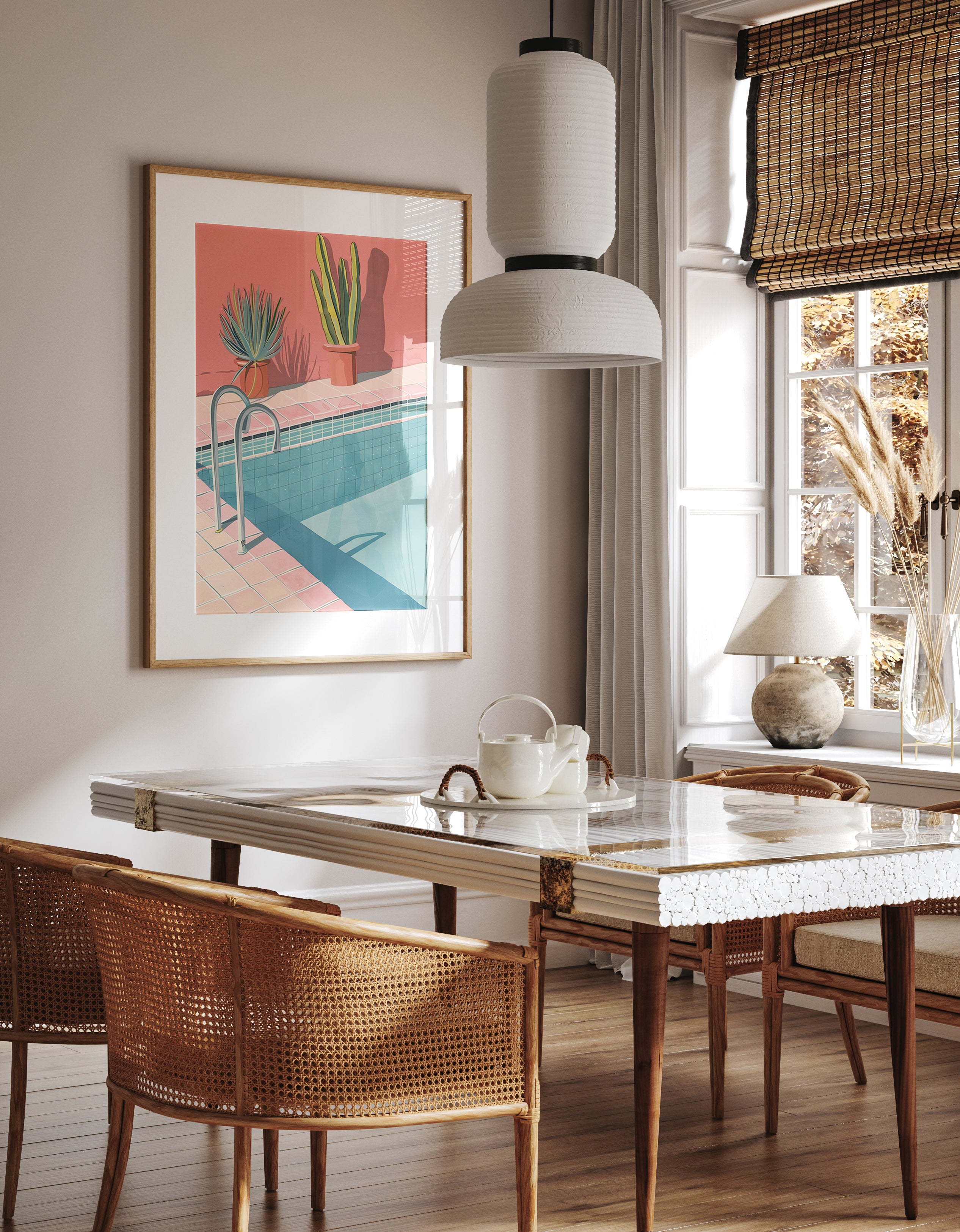 Serene Poolside Cactus Wall Art Print