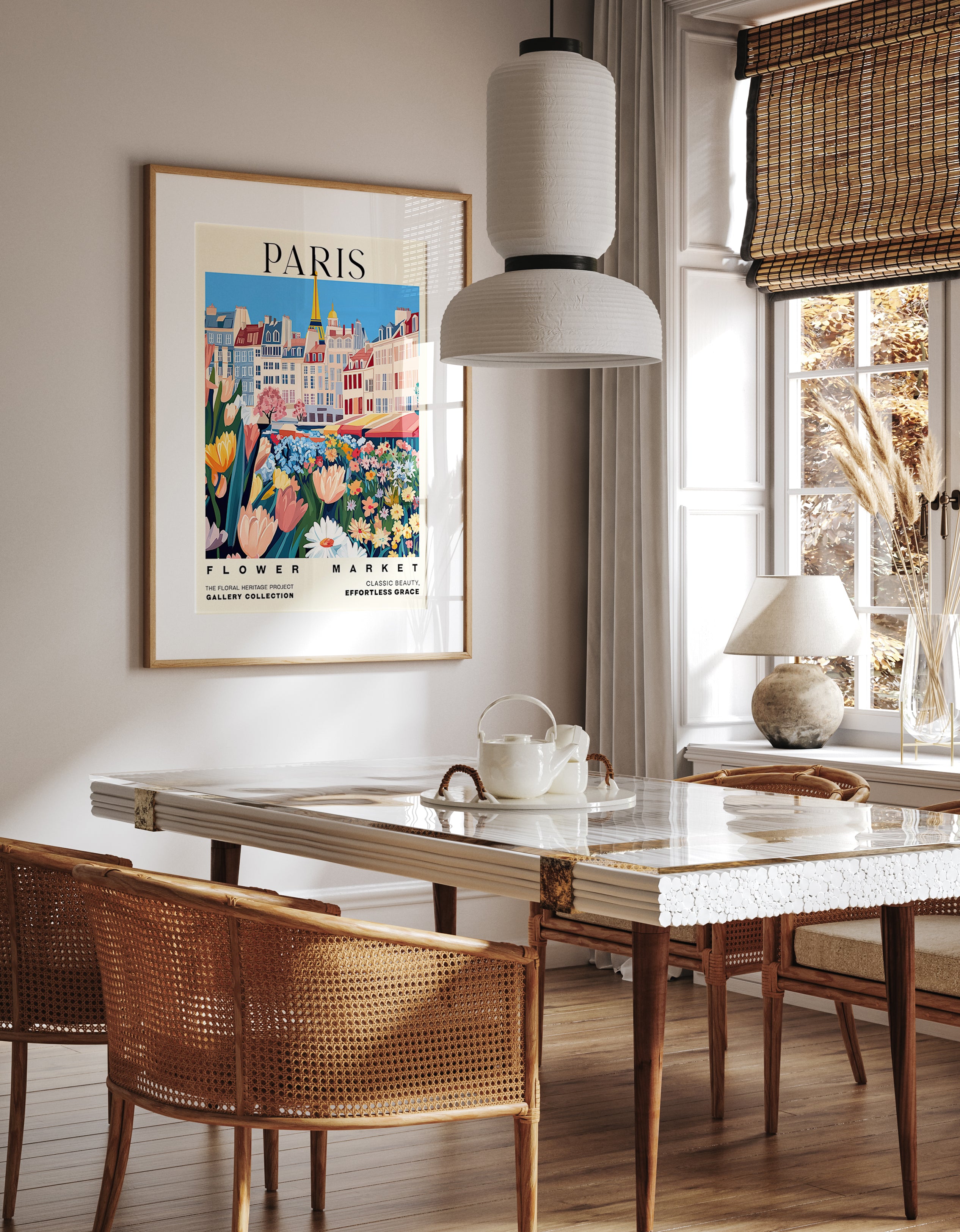 Paris Flower Market Vintage Cityscape Print