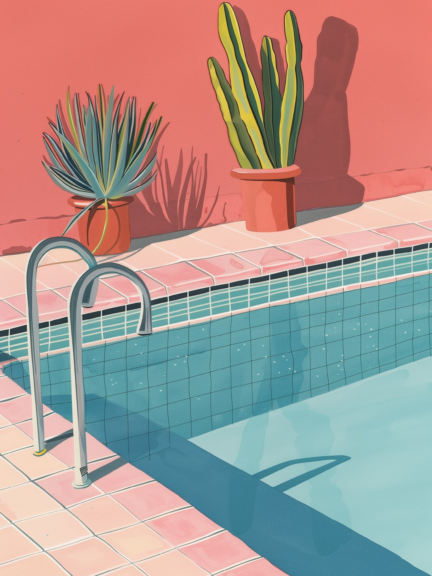 Serene Poolside Cactus Wall Art Print