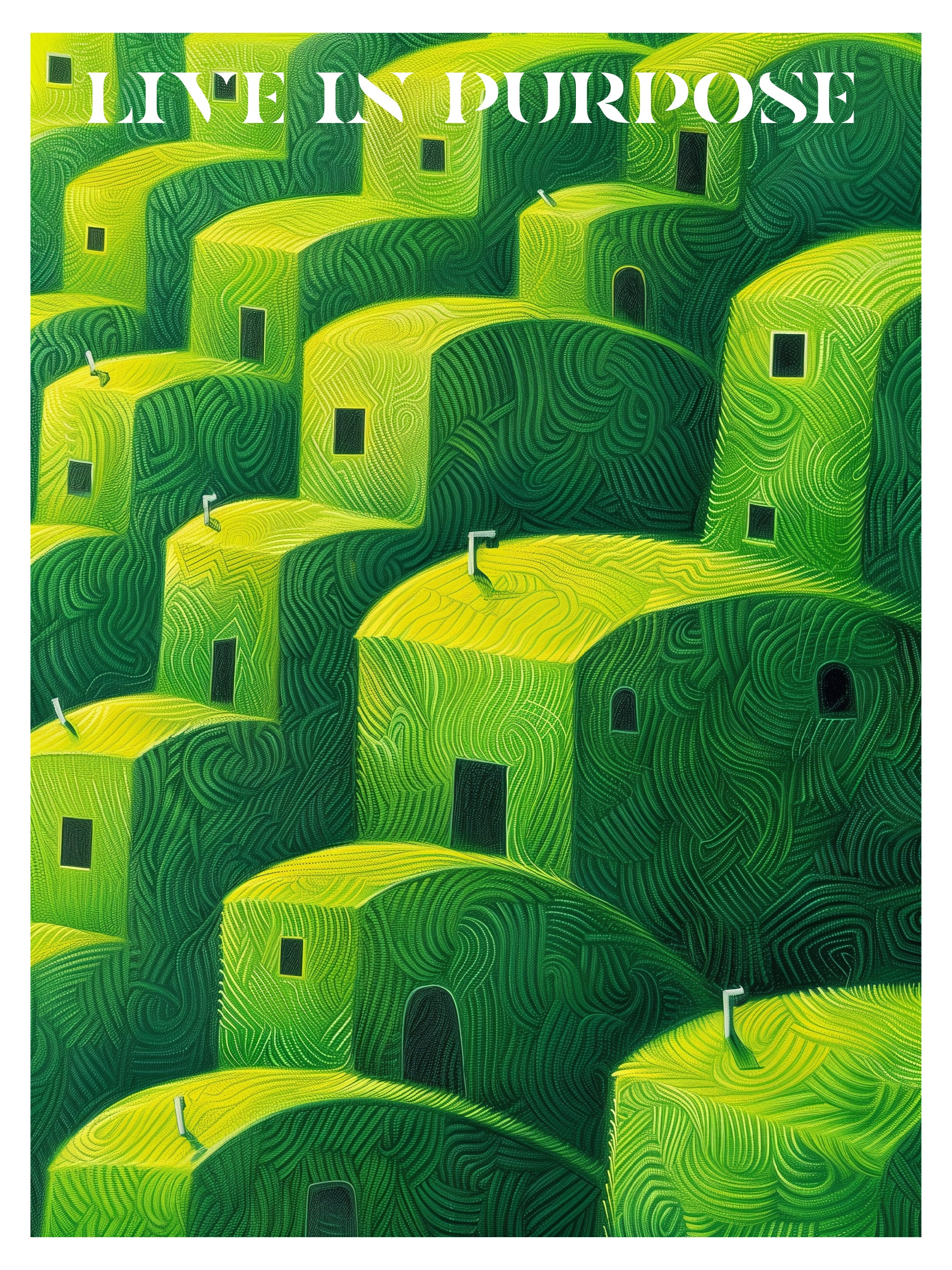Vibrant Green Village Hillside Message Print