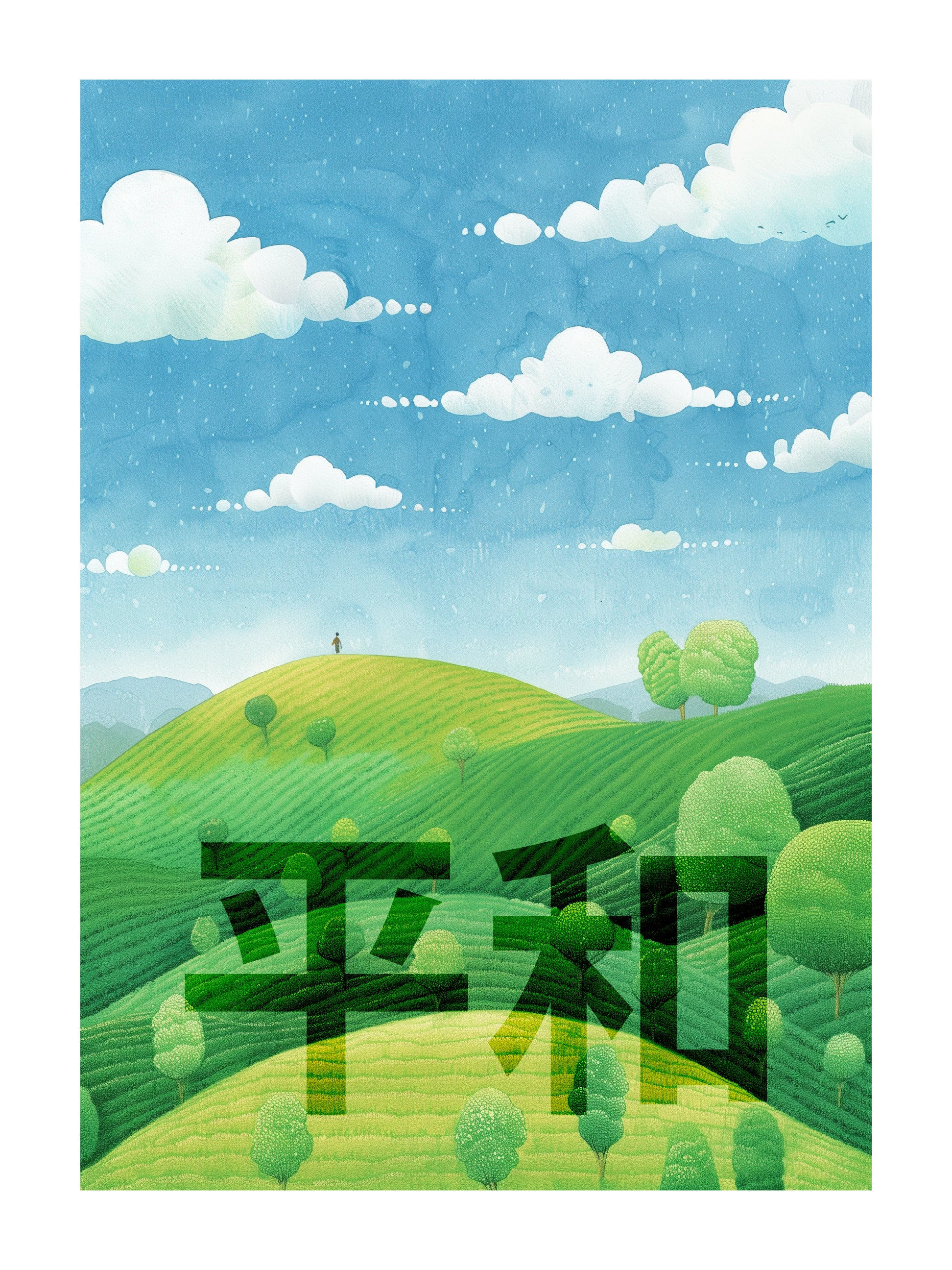 Peaceful Hillside with Kanji Art Print