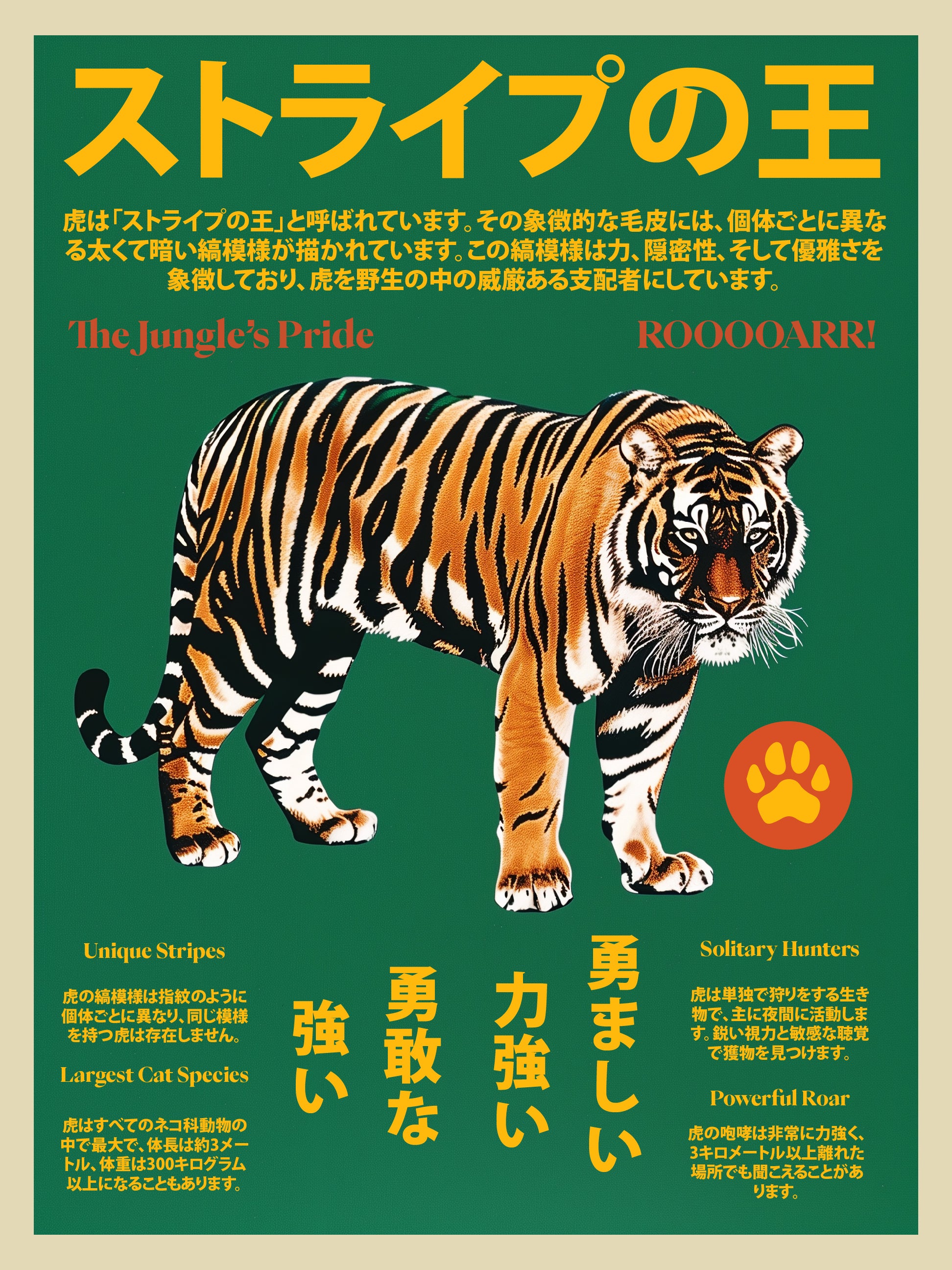 Majestic Tiger Jungle Wildlife Japanese Typography Retro Print