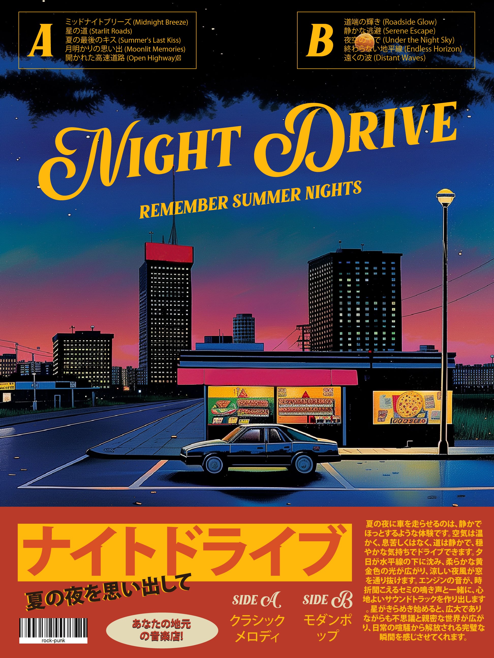 Retro City Night Drive Japanese Typography Nostalgic Print