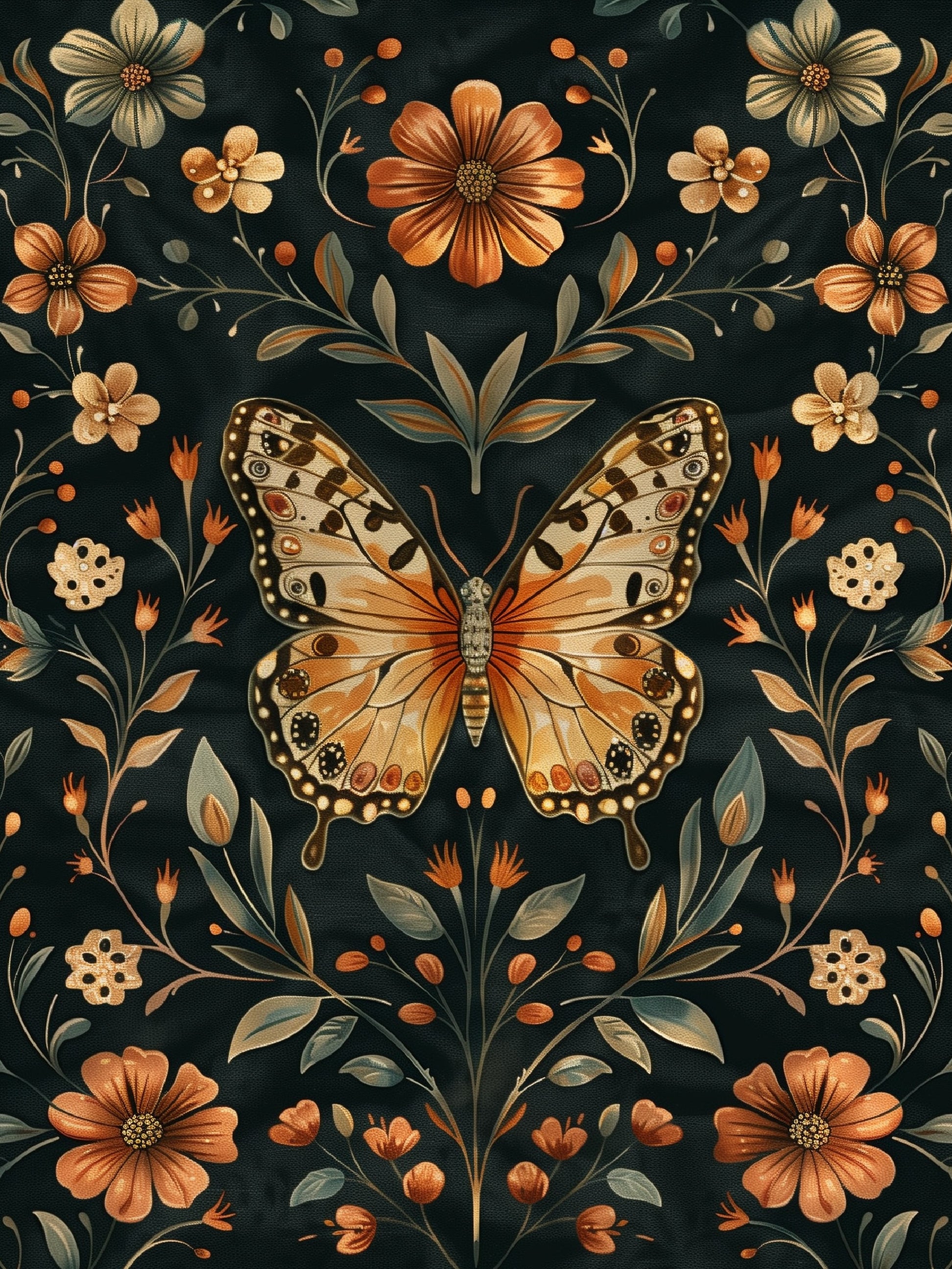 Affiche murale avec papillons et fleurs sombres