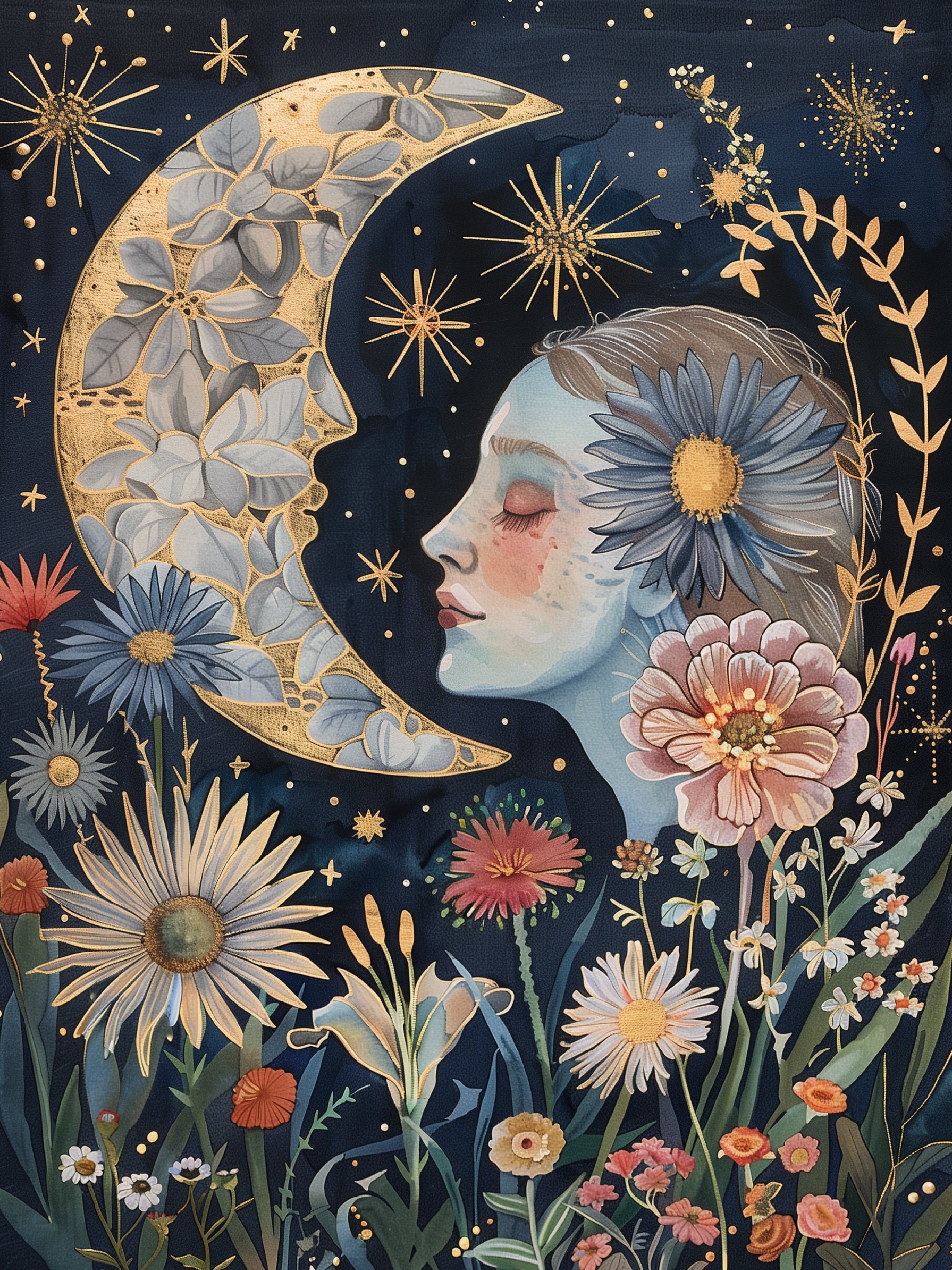 Moonlit Floral Dreams Print