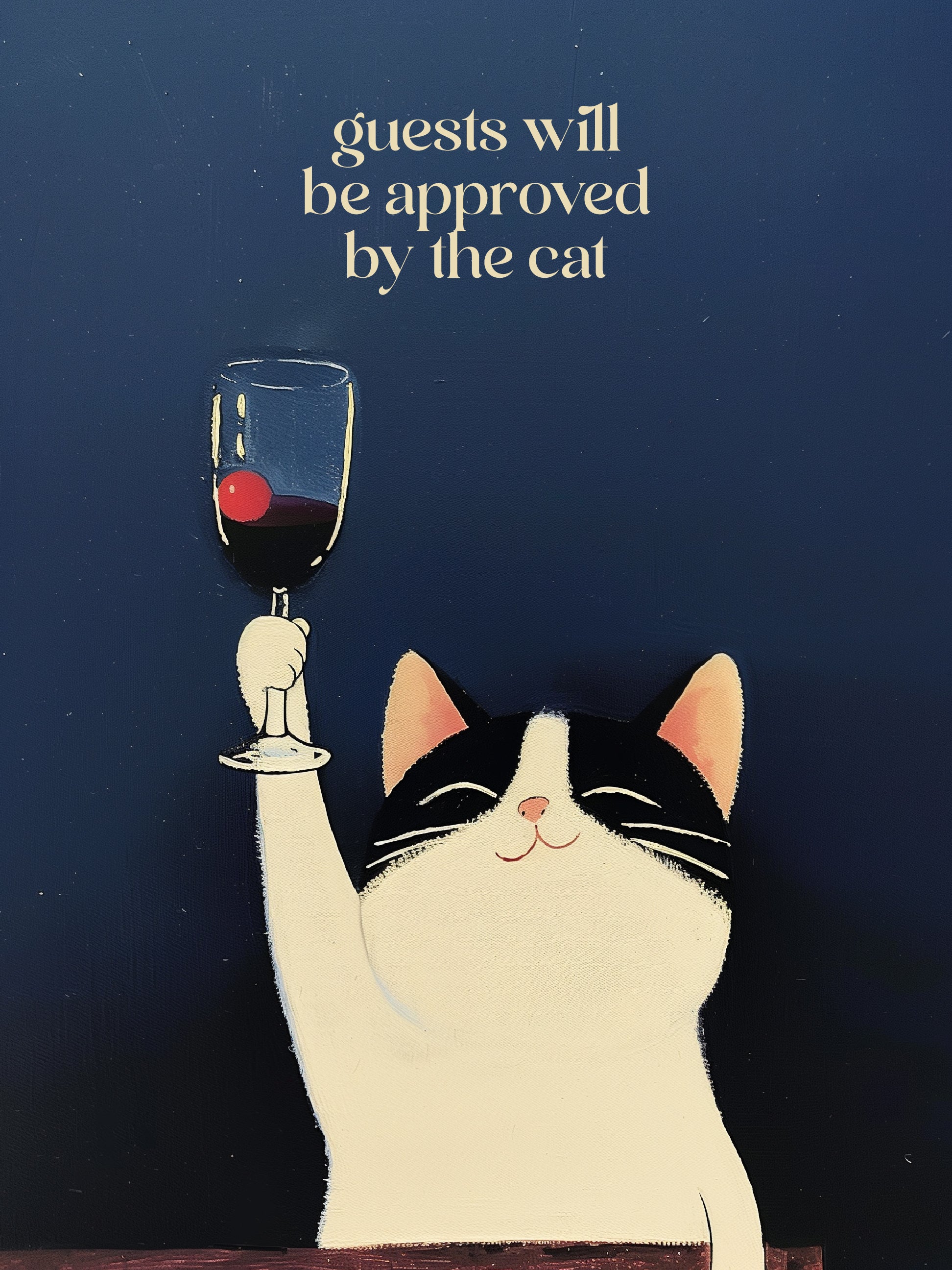 Whimsical Cat Wine Cheers Humor Art Print