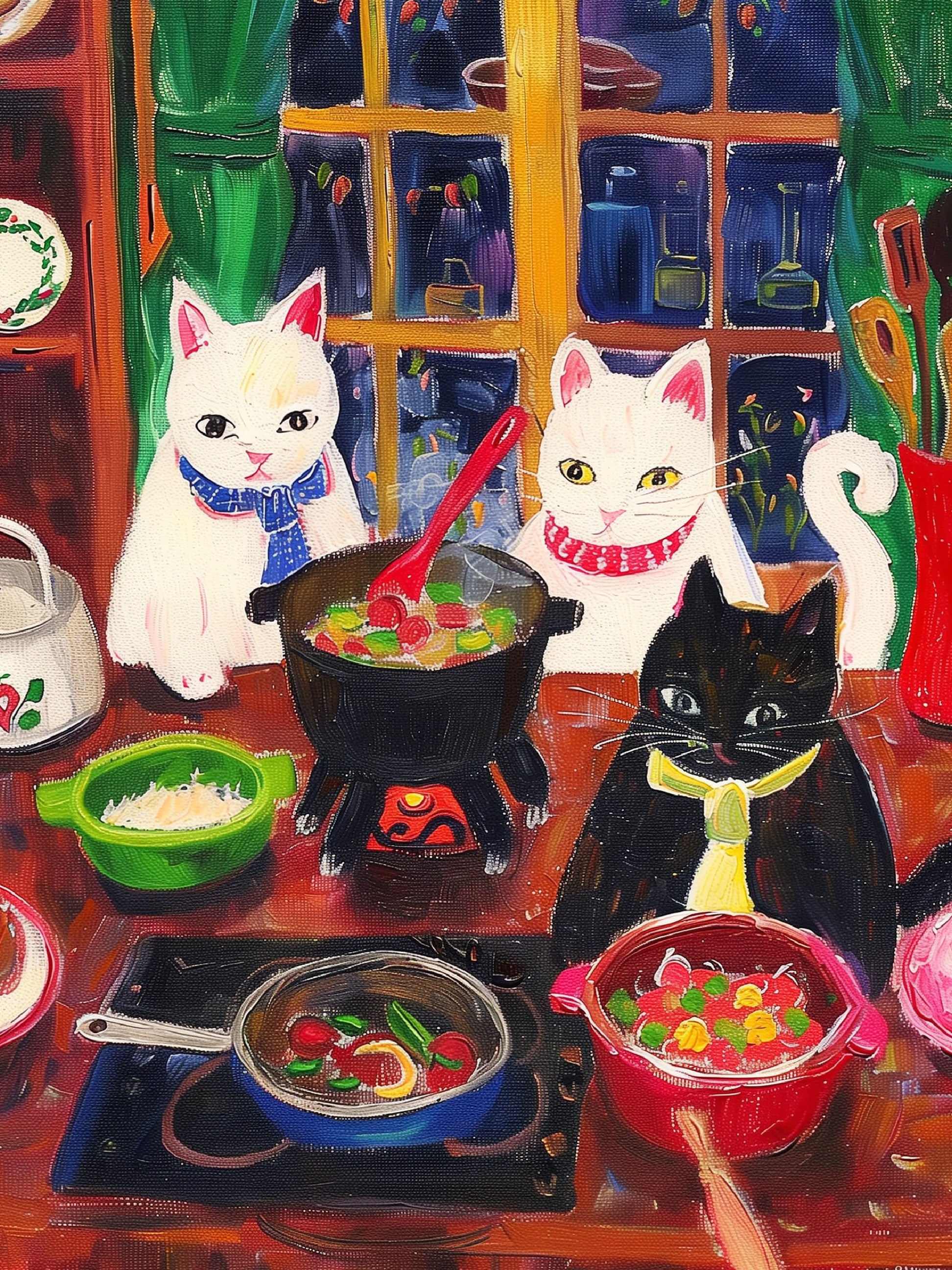 Cozy Cats Cooking Festive Kitchen Art Print