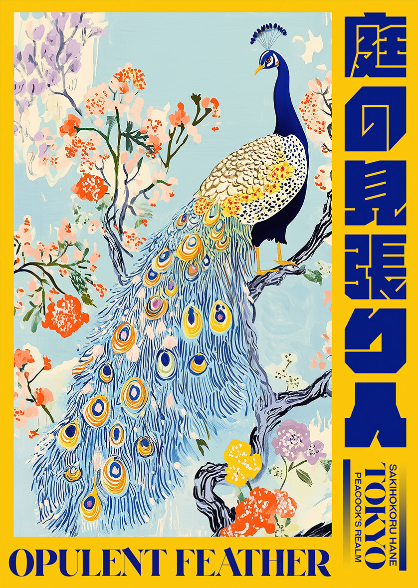 Regal Peacock Amid Blossoms Wall Art Print