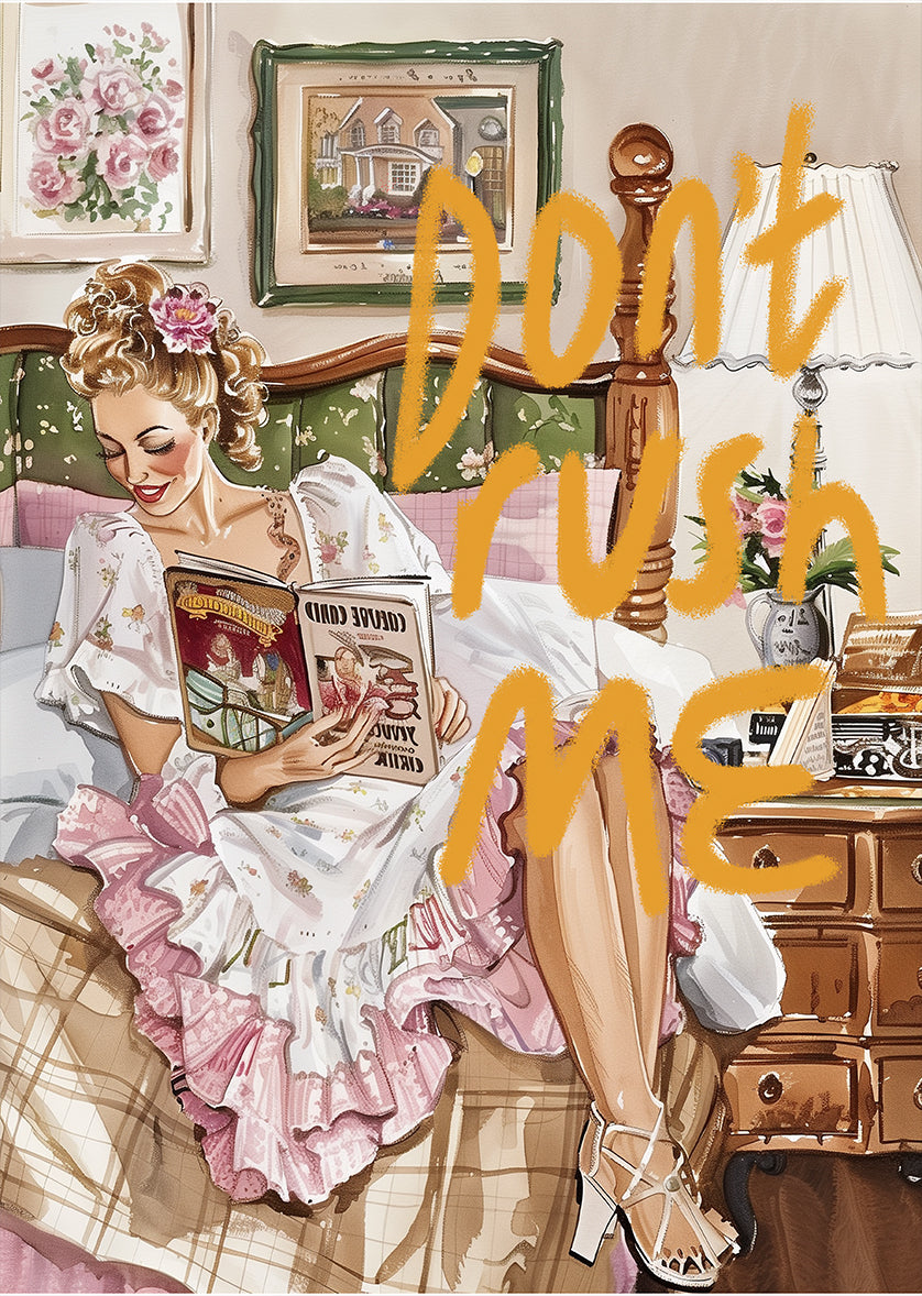 Retro Glamorous Woman Reading in Bed Art Print