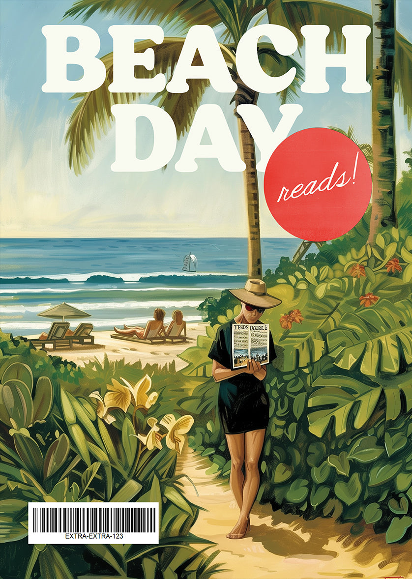 Tropical Beach Reading Relaxation Coastal Scene Print