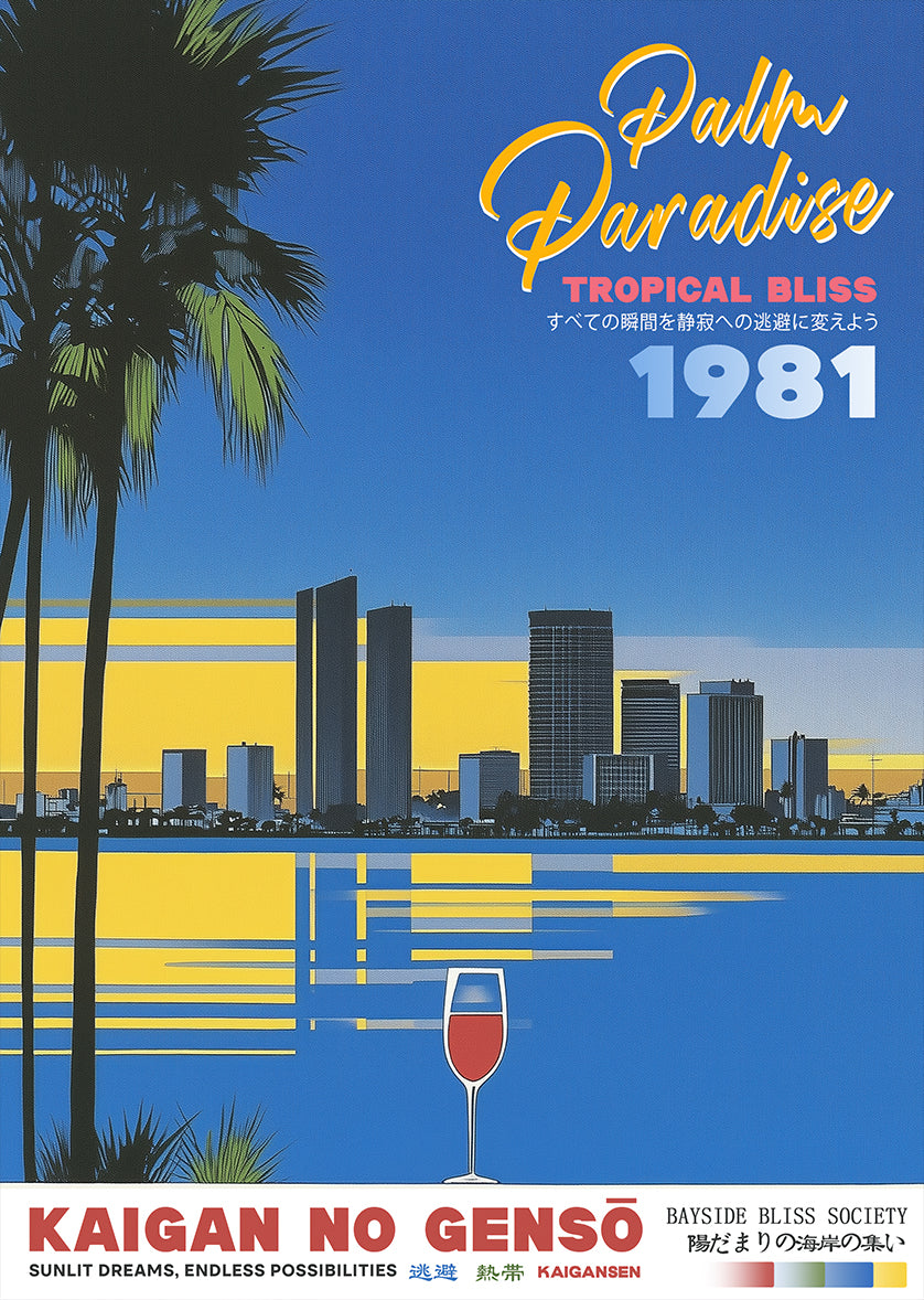 Palm Paradise Tropical Skyline Sunset City Print