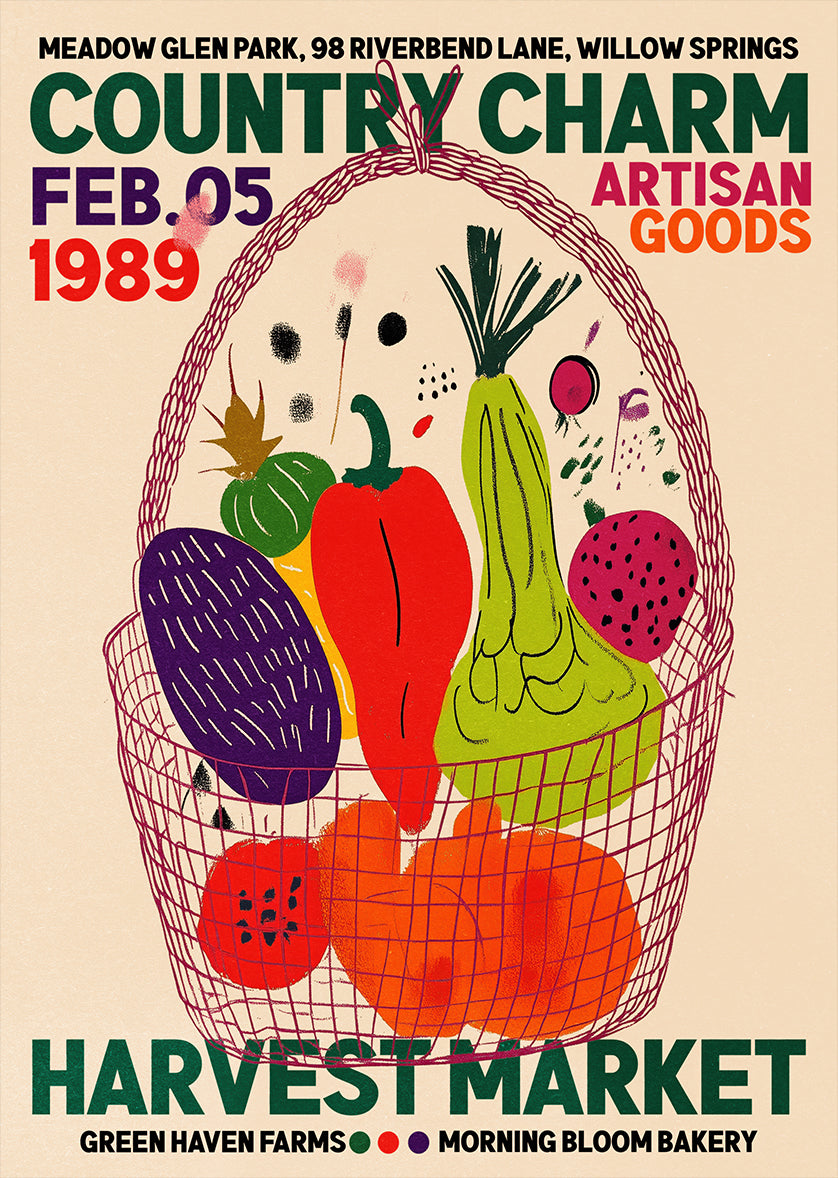 Country Charm Retro Harvest Market Print