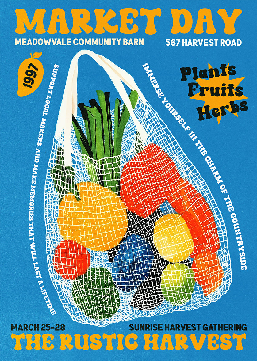 Market Day Rustic Harvest Veggie Tote Print