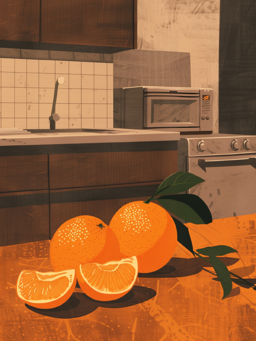 Lever de soleil sur les agrumes dans la cuisine