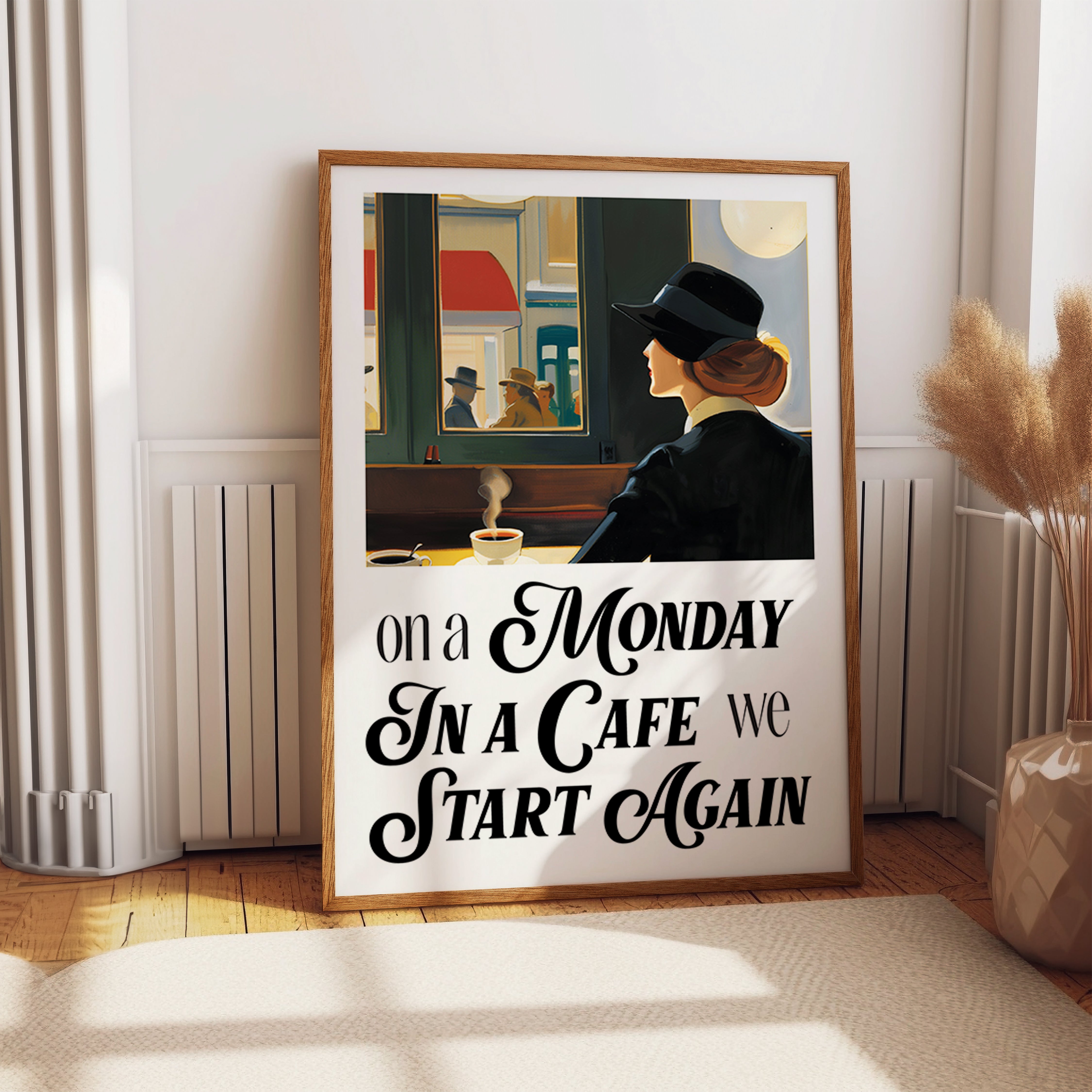 Woman in Café Monday Motivation Print