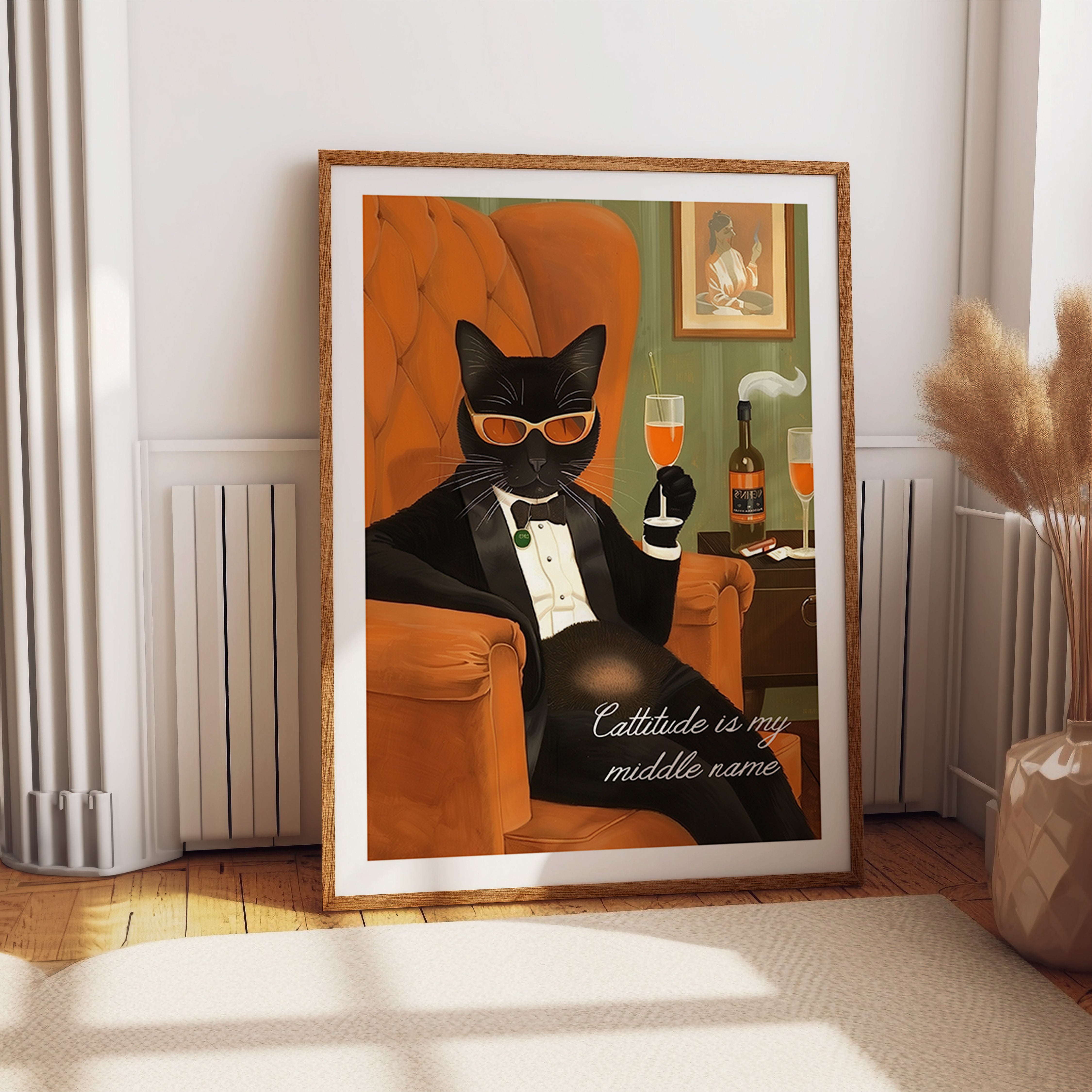 Sophisticated Cat Wall Art Print – Elegant Lounge Poster