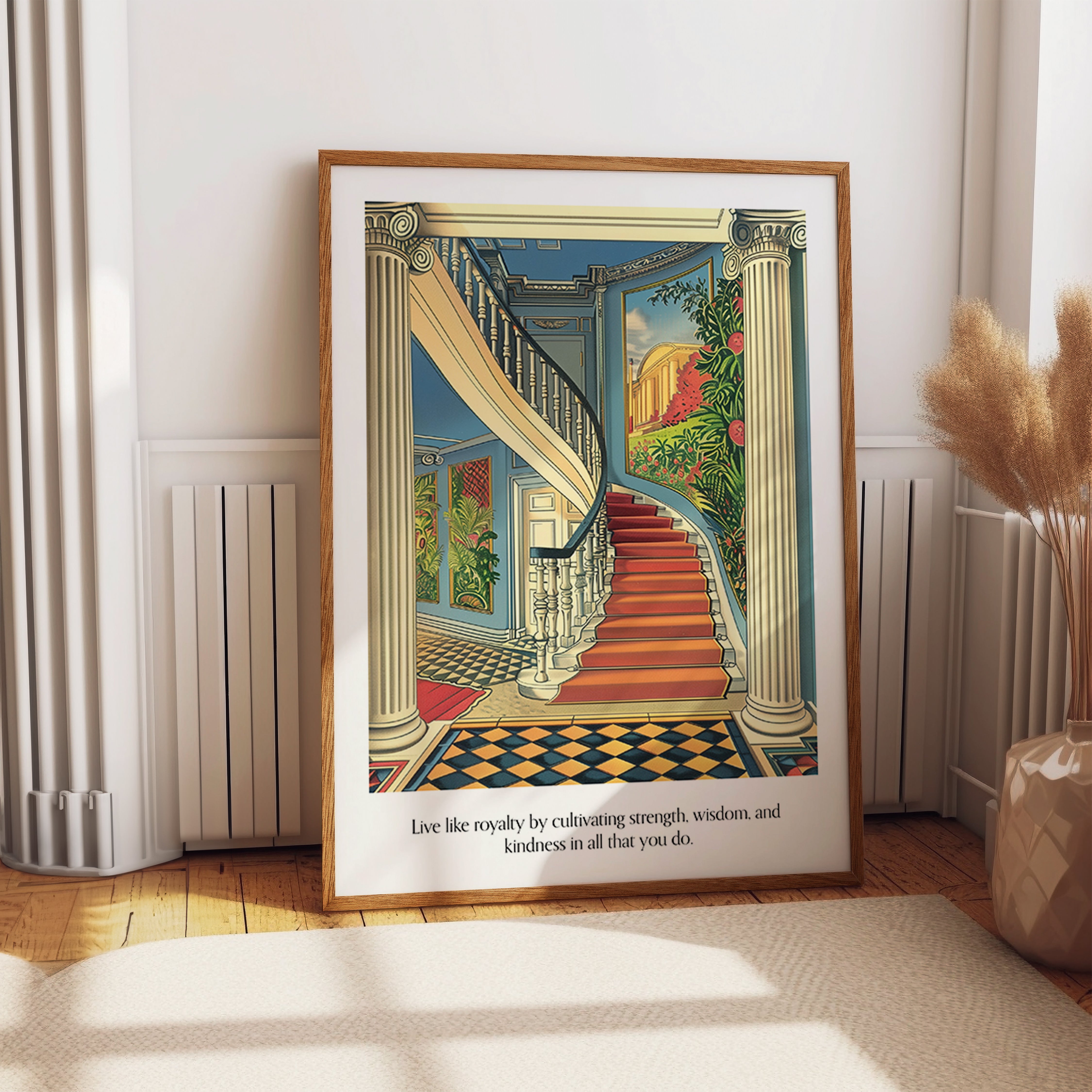 Regal Staircase Room Poster - Classical Mansion Interior Art – Print