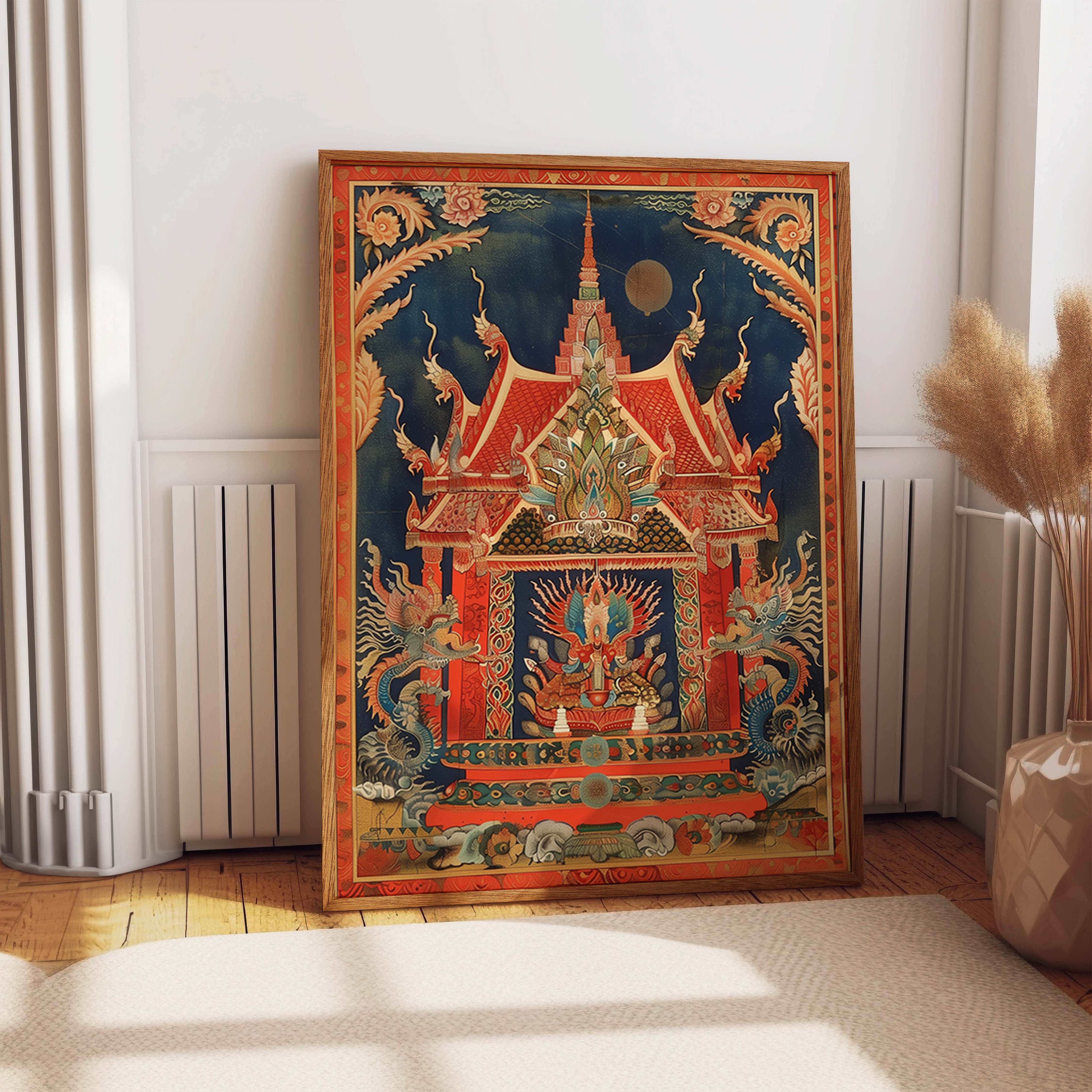 Ornate Thai Temple Deity Red Gold Print