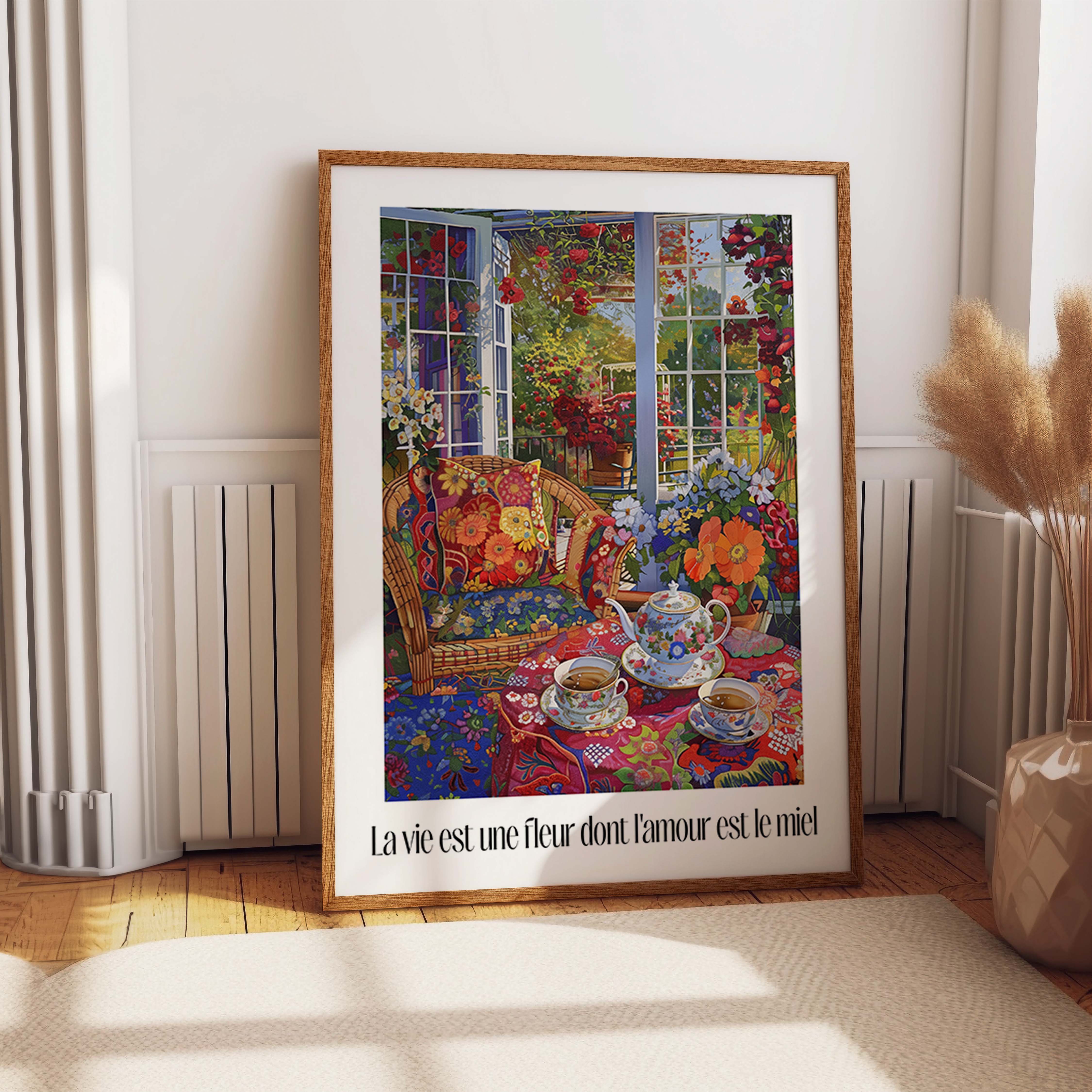 Cozy Floral Tea Garden Window View Print