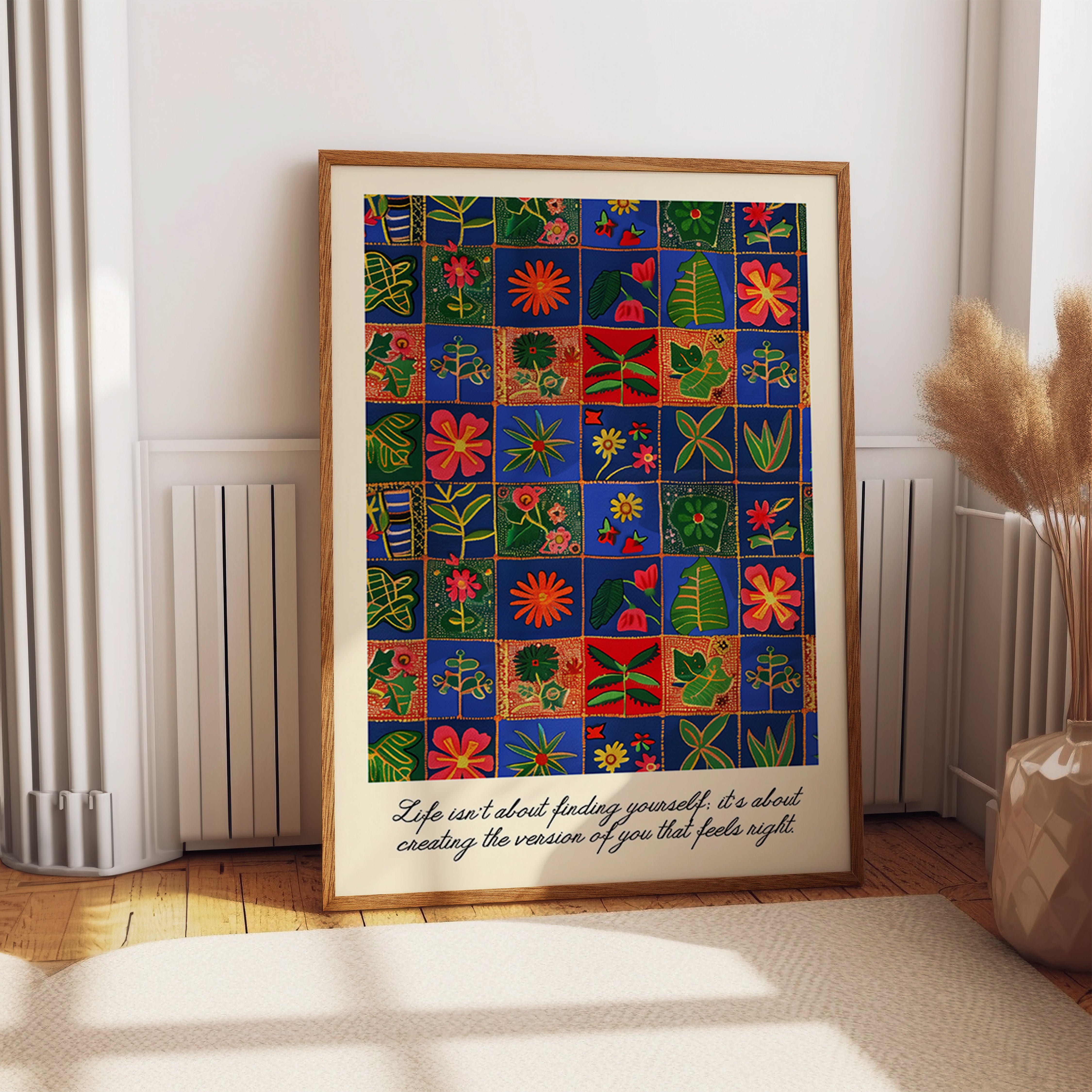 Botanical Embroidered Patchwork Grid Style Print